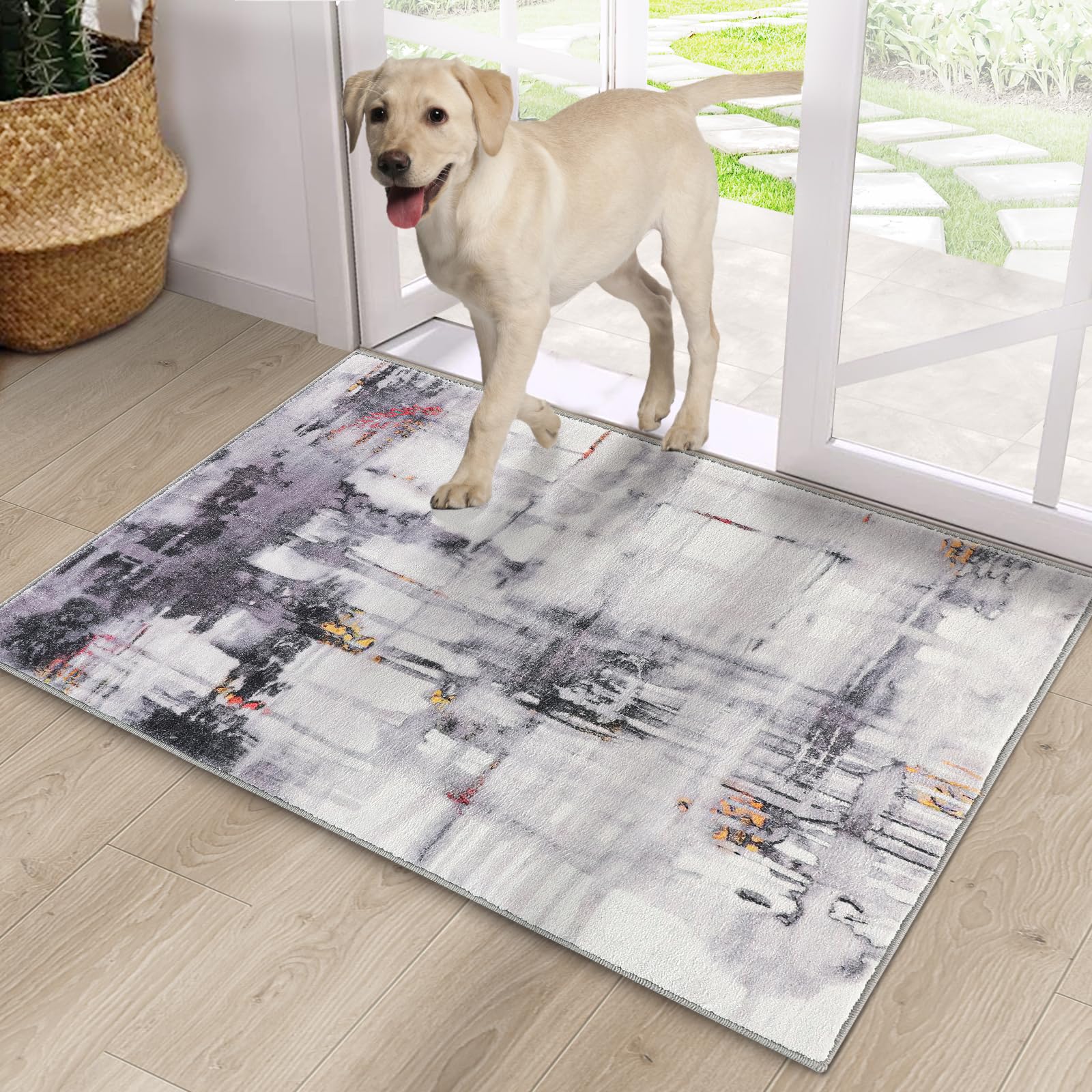 CRISTGEE Door Mat, Front Indoor Door Mat Faux Wool Non-Slip Entryway Rug Absorbent Abstract Throw Rug for Indoor Entrance Hallway Laundry Room, High Traffic Areas, 20X32 Inches, Gray Washable