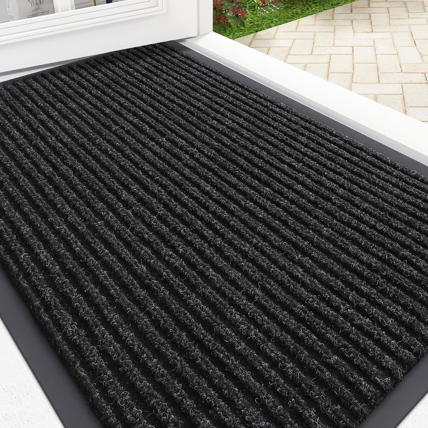 OLANLY Front Door Mat Indoor Outdoor Entrance, Waterproof Heavy Duty Doormat, Fade Resistant, Low Profile, Easy Clean Patio Porch Welcome Floor Mats for Entry, 29.5x17, Beige