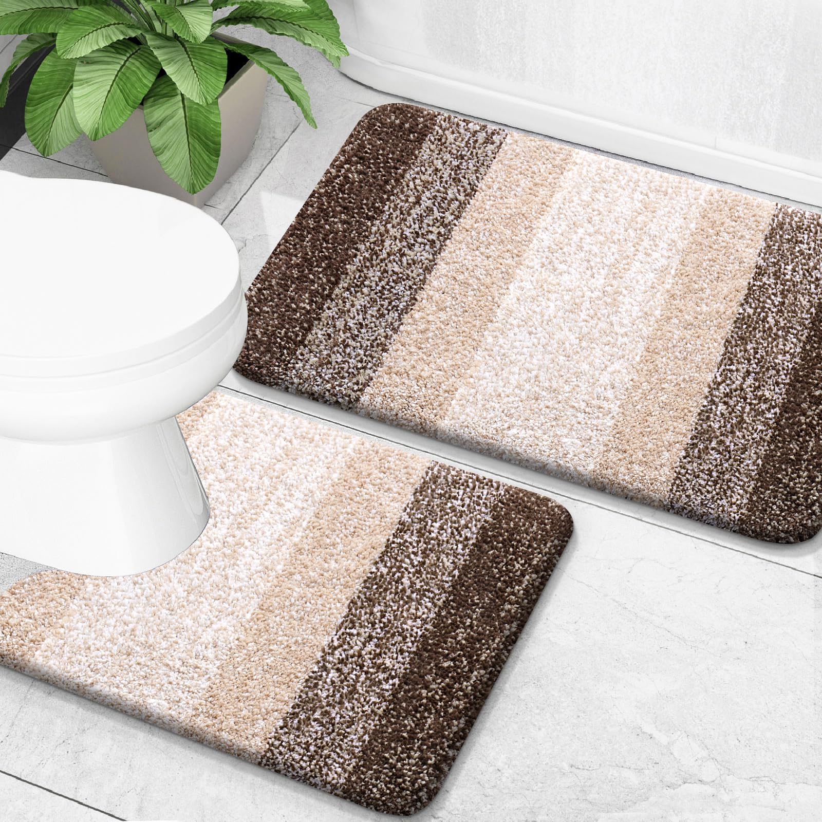 OLANLY Bathroom Rug Set 2 Piece, Soft Absorbent Microfiber Bath Mats and U-Shaped Contour Toilet Rug, Non-Slip, Machine Wash Dry, Plush Shaggy Bath Mats for Bathroom (24"x16"+24"x20", Grey)