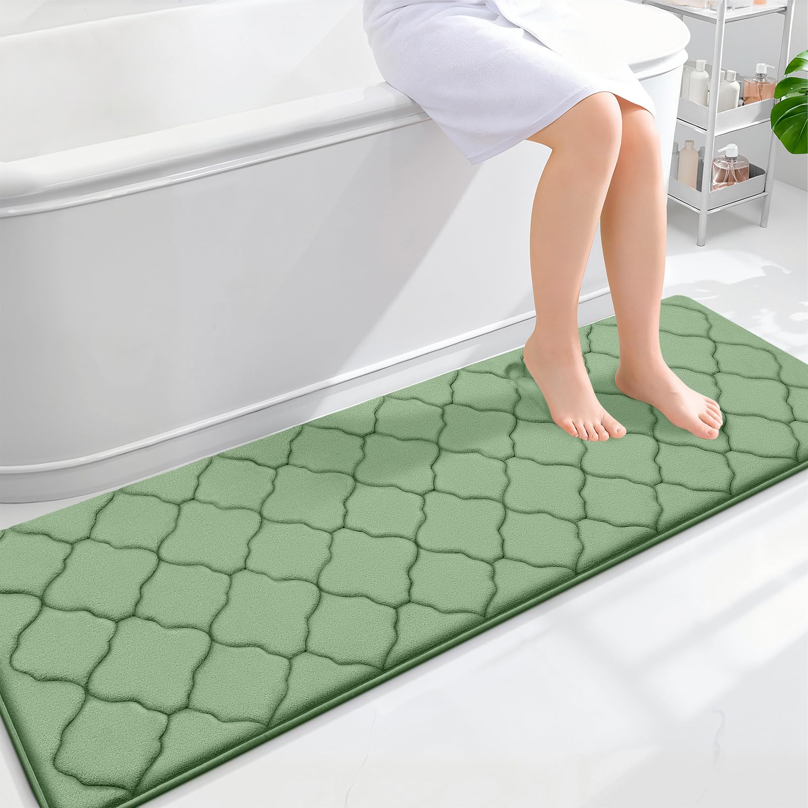 OLANLY Memory Foam Bath Mat Rug 24x16, Ultra Soft and Absorbent Bathroom Rugs, Non-Slip, Comfortable, Machine Washable Bath Carpet for Bathroom Floor, Tub, Shower and Home Decor Accessories, Black