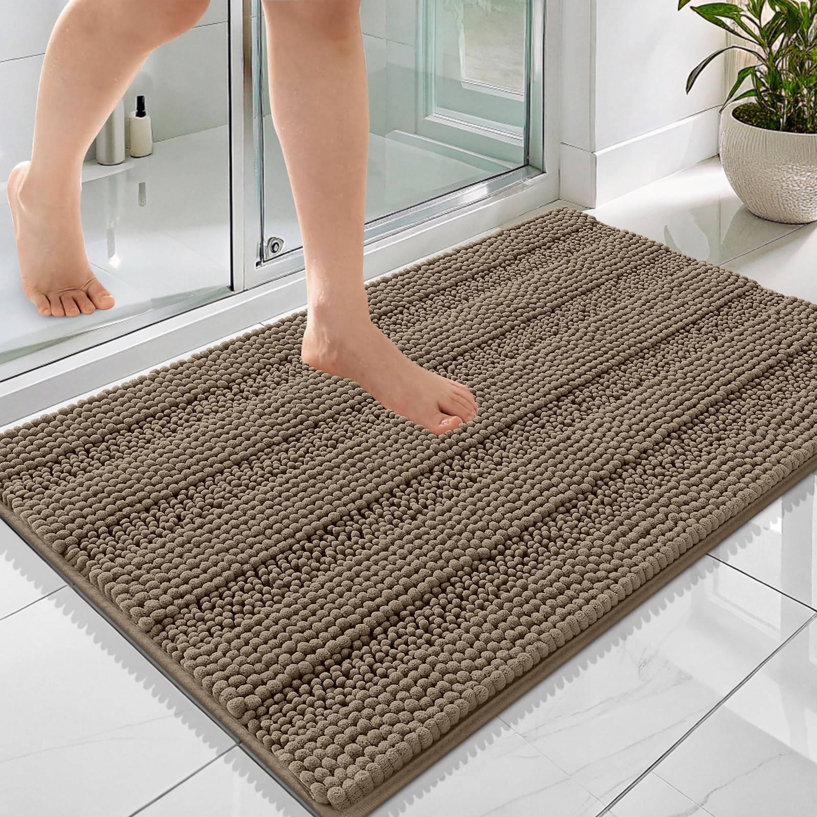 OLANLY Thick Bathroom Rugs 30x20, Extra Soft Absorbent Chenille Striped Bath Rugs, Rubber Backing, Machine Wash Dry, Bath Mats for Bathroom Floor, Tub and Shower, Home Decor Accessories, Grey