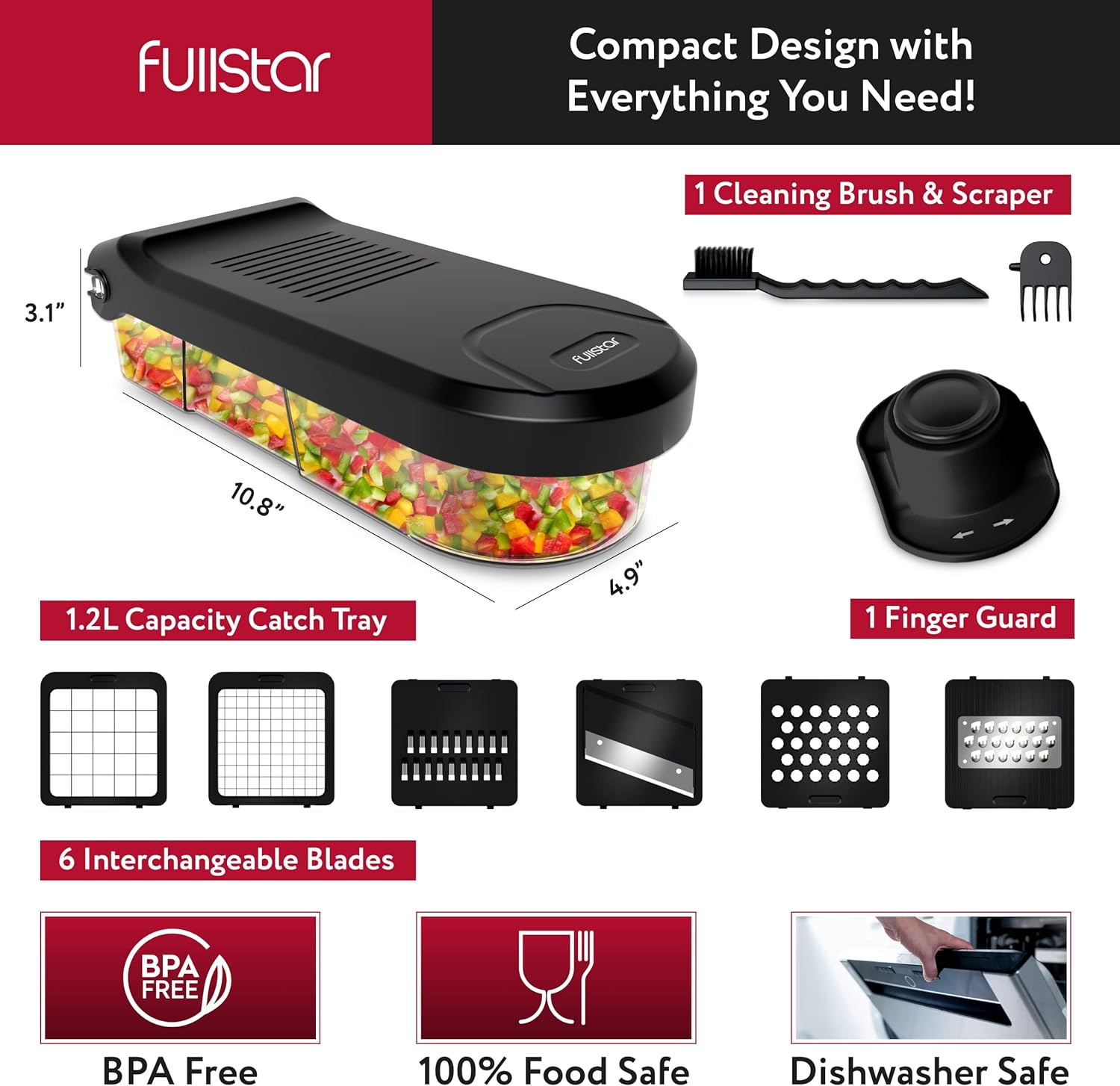 fullstar Bundle: Compact Chopper and 2 Silicone Lids
