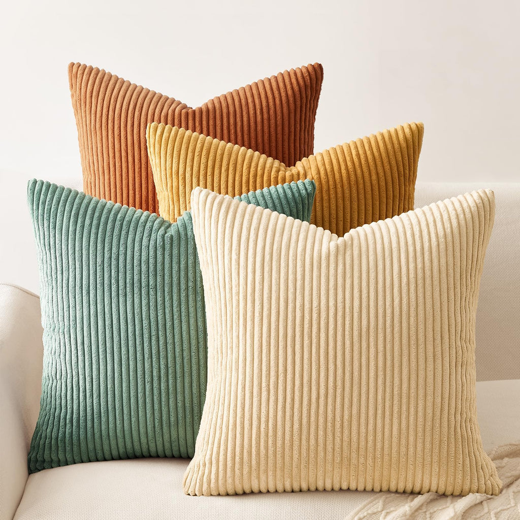 Topfinel Decorative Throw Pillow Covers Cushion Cases, Set of 4 Soft Velvet Modern Double-Sided Designs, Mix and Match for Boho Farmhouse Fall Home Decor (18x18 inch, Orange/Teal)