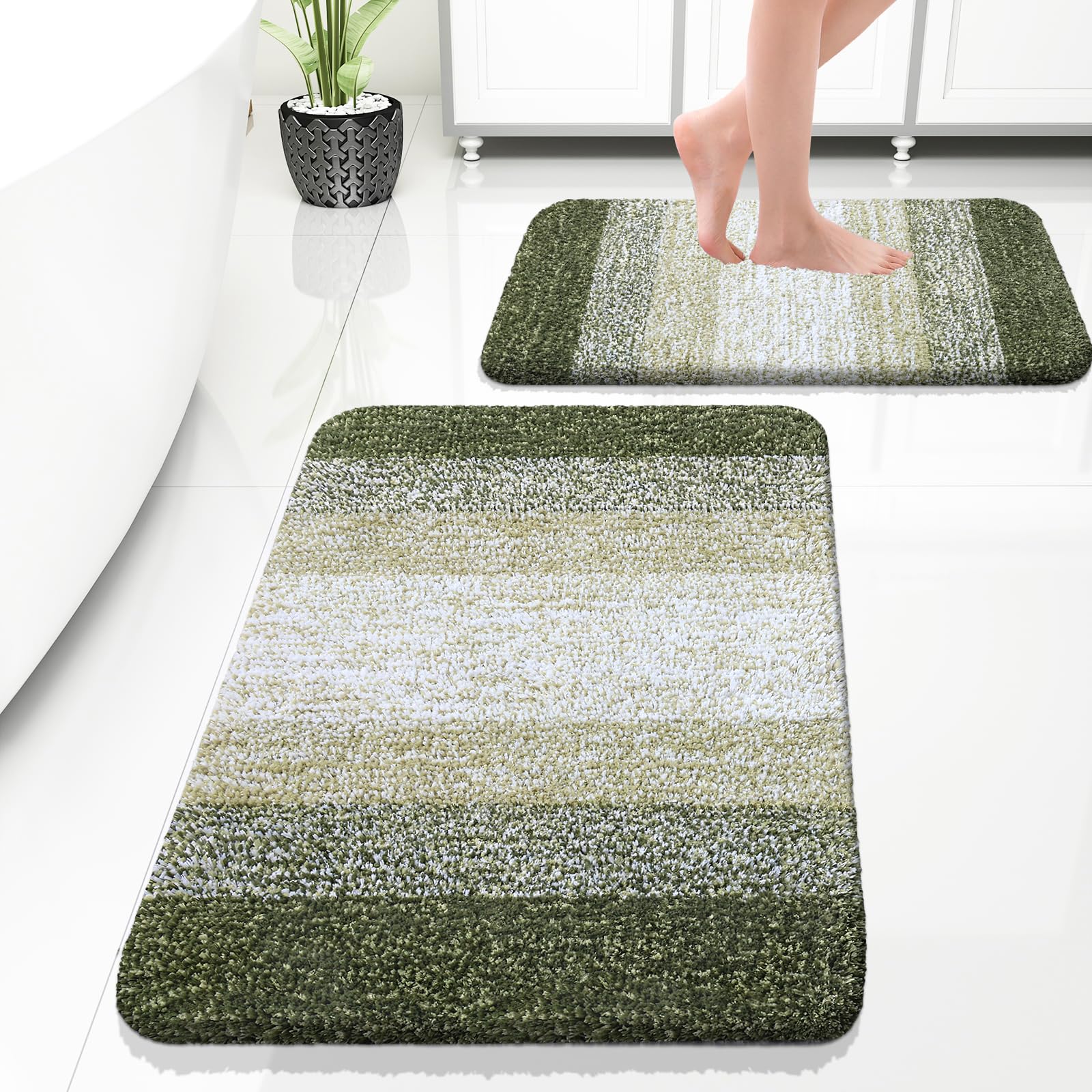 OLANLY Bathroom Rug Set 2 Piece, Soft Absorbent Microfiber Bath Mats and U-Shaped Contour Toilet Rug, Non-Slip, Machine Wash Dry, Plush Shaggy Bath Mats for Bathroom (24"x16"+24"x20", Grey)