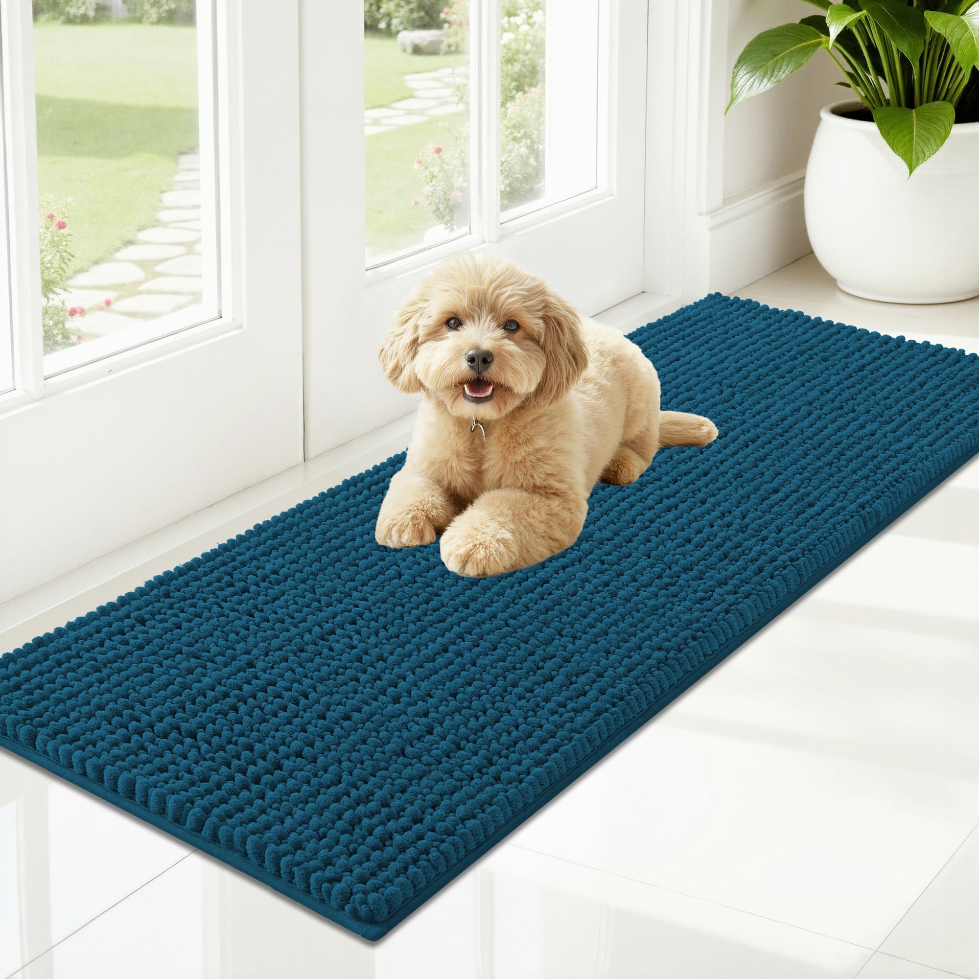 OLANLY Dog Door Mat for Muddy Paws 30x20, Ultra Absorbent Chenille Mud Doormat, Non-Slip Washable and Dirt Trapping Doormat for Indoor Entryway, Quick-Dry Indoor Pet Bed Mats for Dogs, Grey