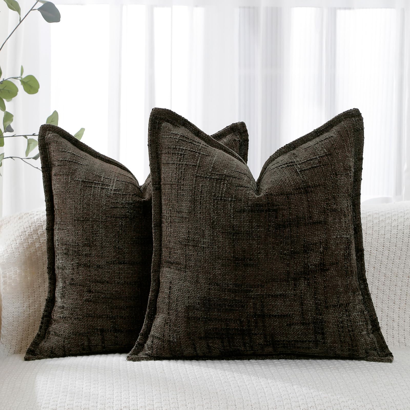 HPUK Decorative Throw Pillow Covers Set of 4 Square Couch Pillows Linen Cushion Cover for Couch Sofa Living Room, 18"x18" inches, Blue