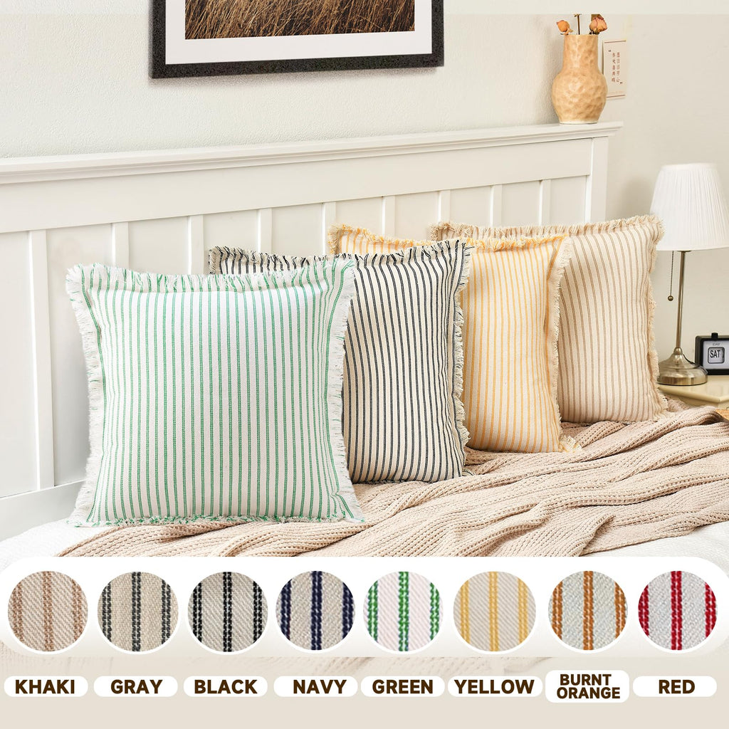 ZWJD Throw Pillow Covers 20x20 Set of 2 Striped Pillow Covers with Fringe Chic Cotton Decorative Pillows Square Cushion Covers for Sofa Couch Bed Living Room Farmhouse Decor, (Gray)