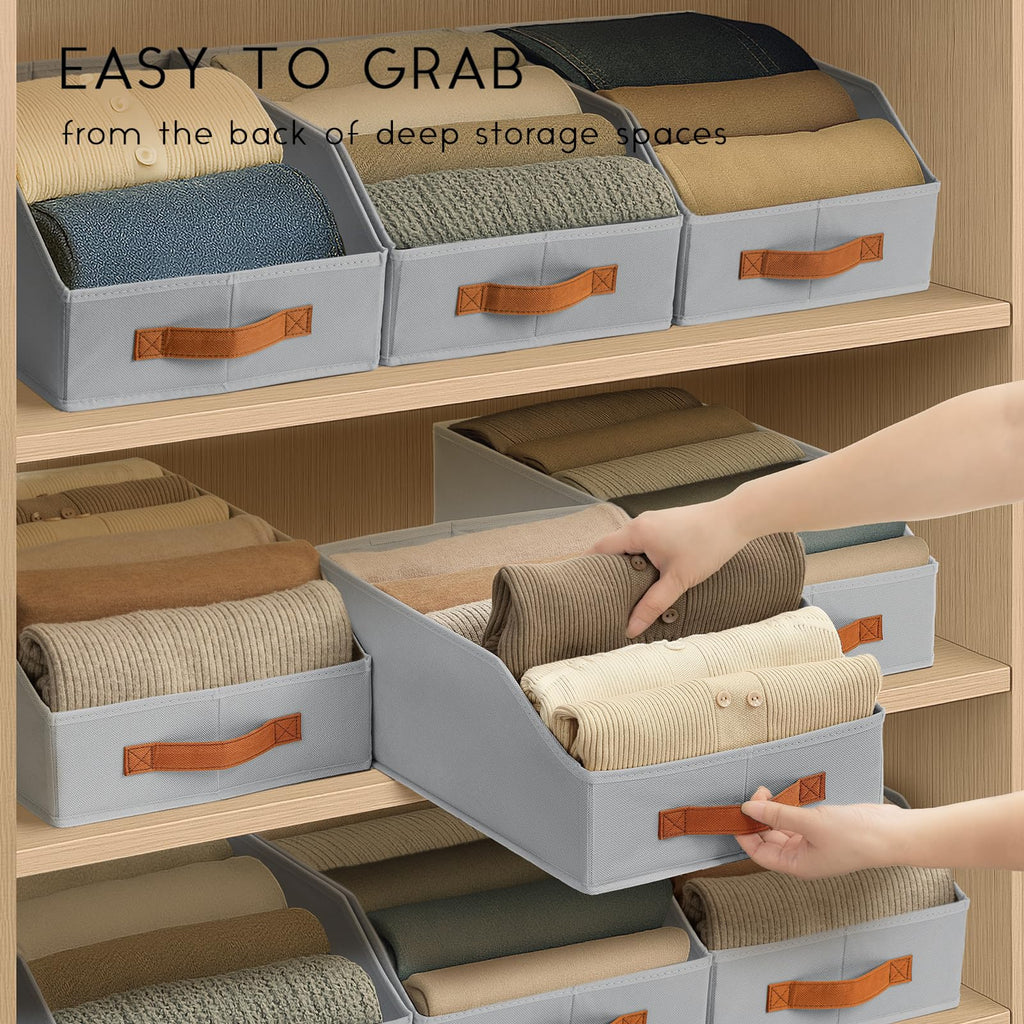 Homsorout Fabric Storage Bins for Organizing - 6 Pack Large Trapezoid Collapsible Storage Bins with Front Handle, Closet Organizers and Storage for Bedroom, Home Shelves, Small Spaces, Beige