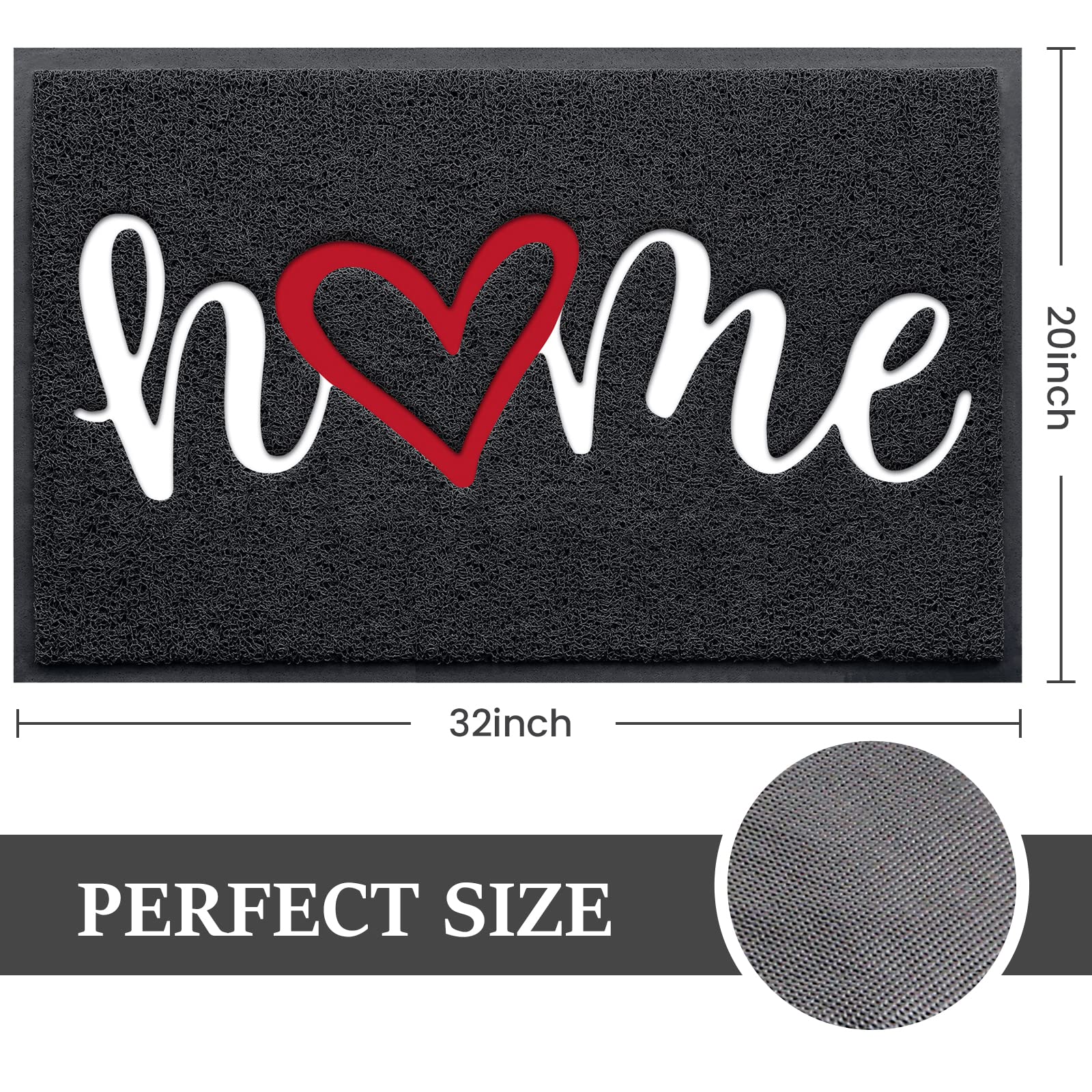 Door Mat (30"x17.5",Black), Welcome Mat Low Profile Front Doormat Floor Mat Non Slip Rugs for Entryway, Patio, High Traffic Areas