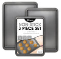 PERLLI Non-Stick 10-Piece Bakeware Set – Carbon Steel with Even Heat Distribution, Oven Safe to 446°F, BPA-Free, Dishwasher Safe, Stackable Baking Tools for Easy Storage and Everyday Cooking - Gray