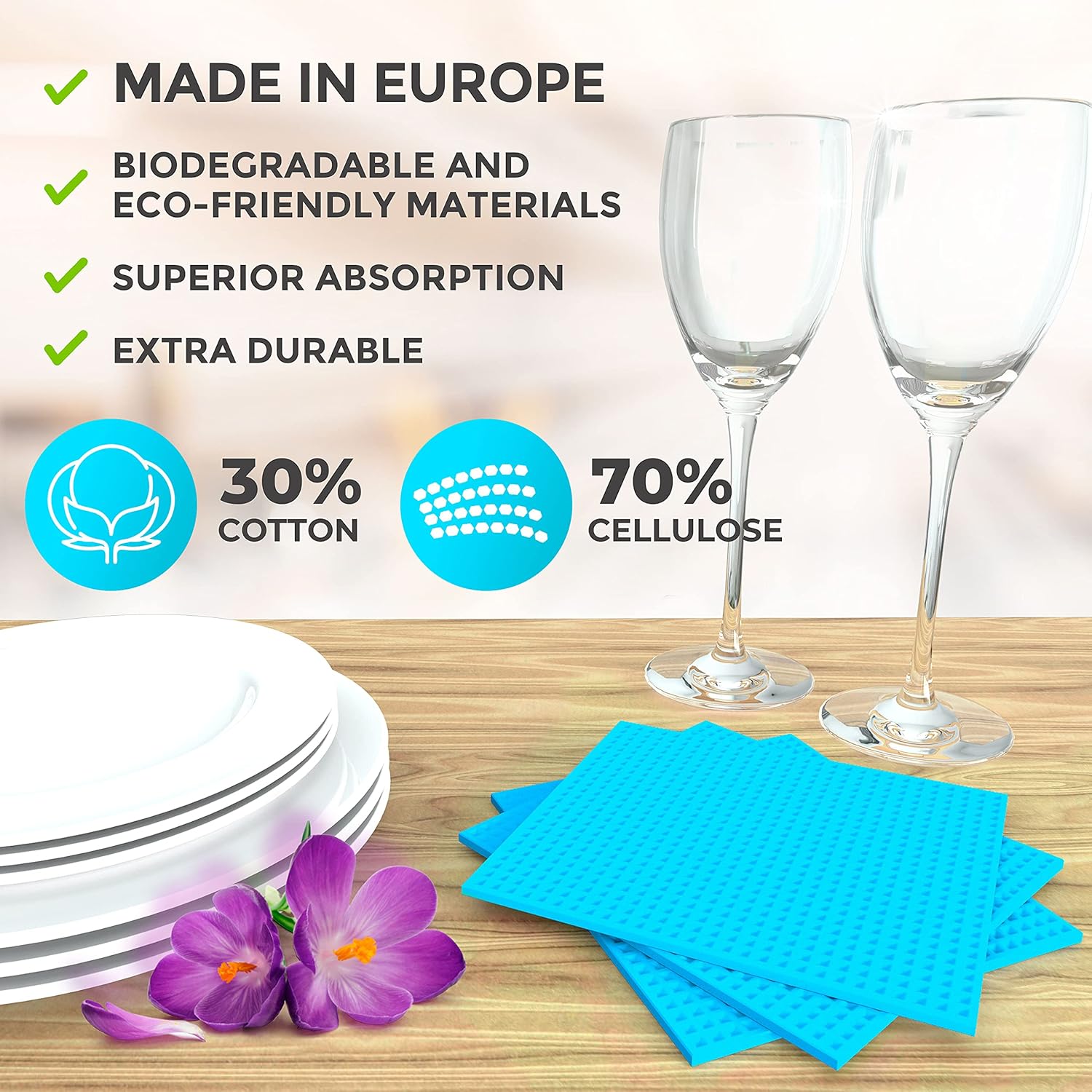 Mueller Swedish Dish Cloths, 10 Pack Reusable Hand Towels for Kitchen, Counters & Washing Dishes, Extra Durable, Ultra-Absorbent, Cellulose Sponge, Eco Friendly and Hypoallergenic, Gifts, Blue