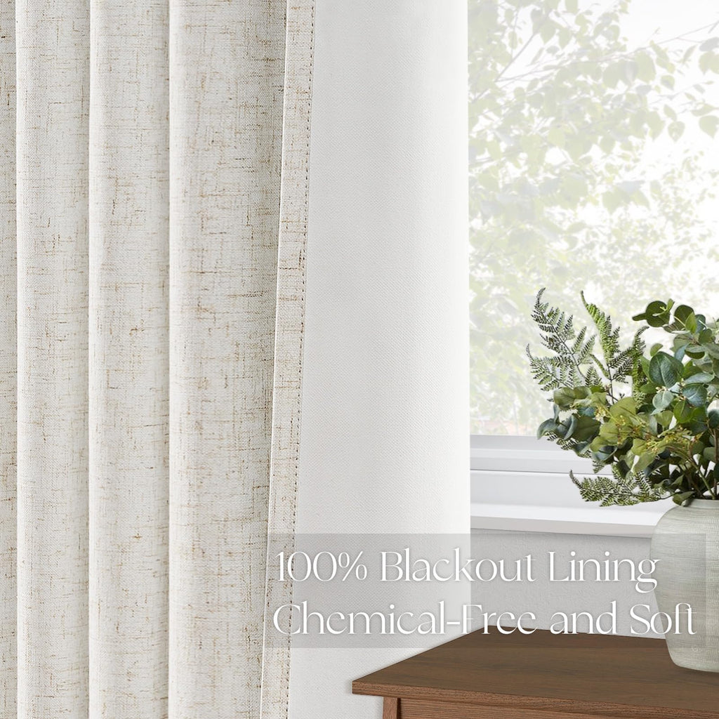Topfinel Extral Wide Curtains, Pinch Pleated 100% Blackout Linen Drapery Panels with Hooks, Pinch Pleat Drapes for Patio Sliding Door Large Window Living Room Track, 72" Wx96 L 2 Panel