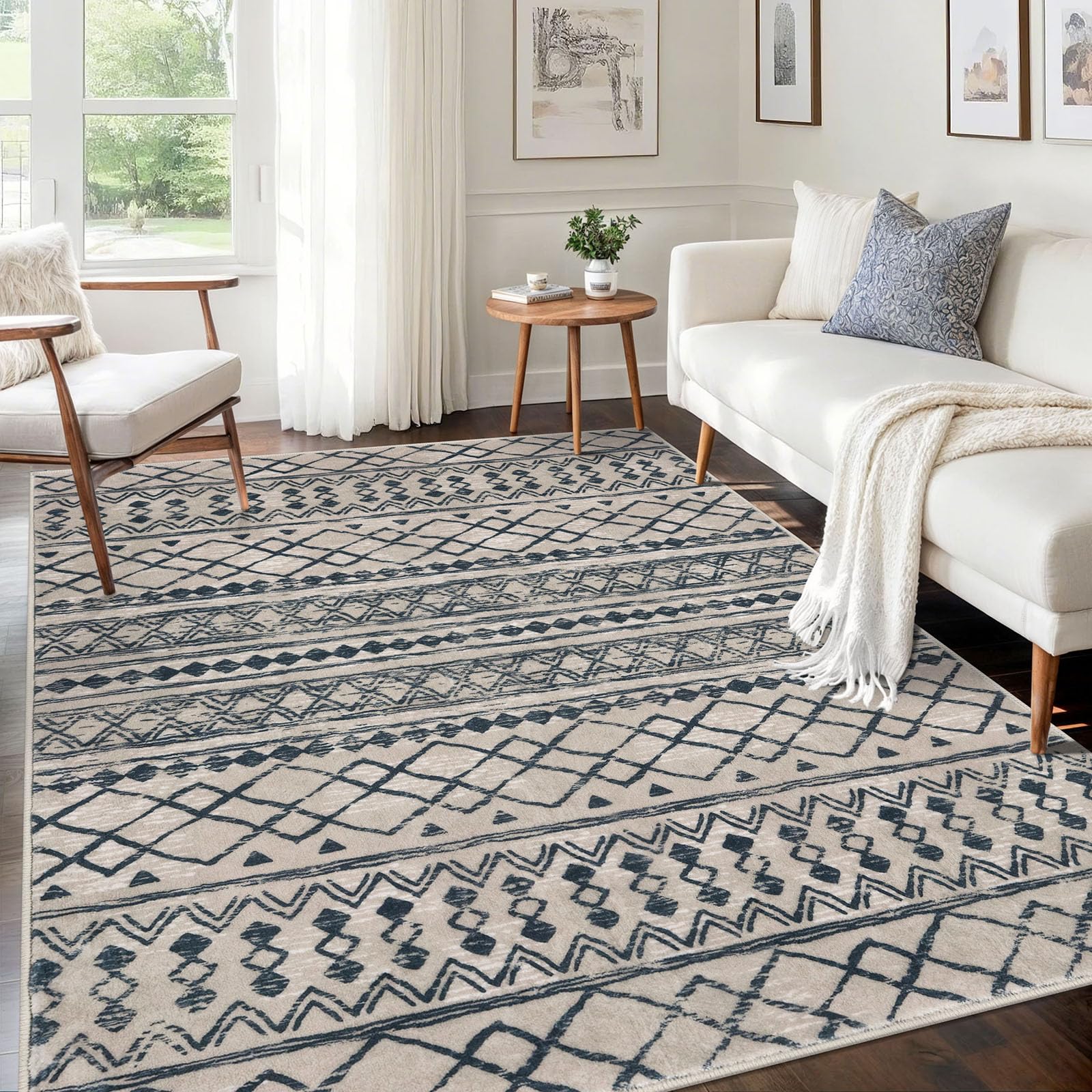 KUTA Washable Non-Slip Rugs for Entryway 2x3, Grey Moroccan Boho Small Area Rug, Ultra Soft Vintage Geometric Low-Pile Indoor Door Mat Floor Carpet for Indoor, Entrance, Kitchen, Bathroom, Bedroom