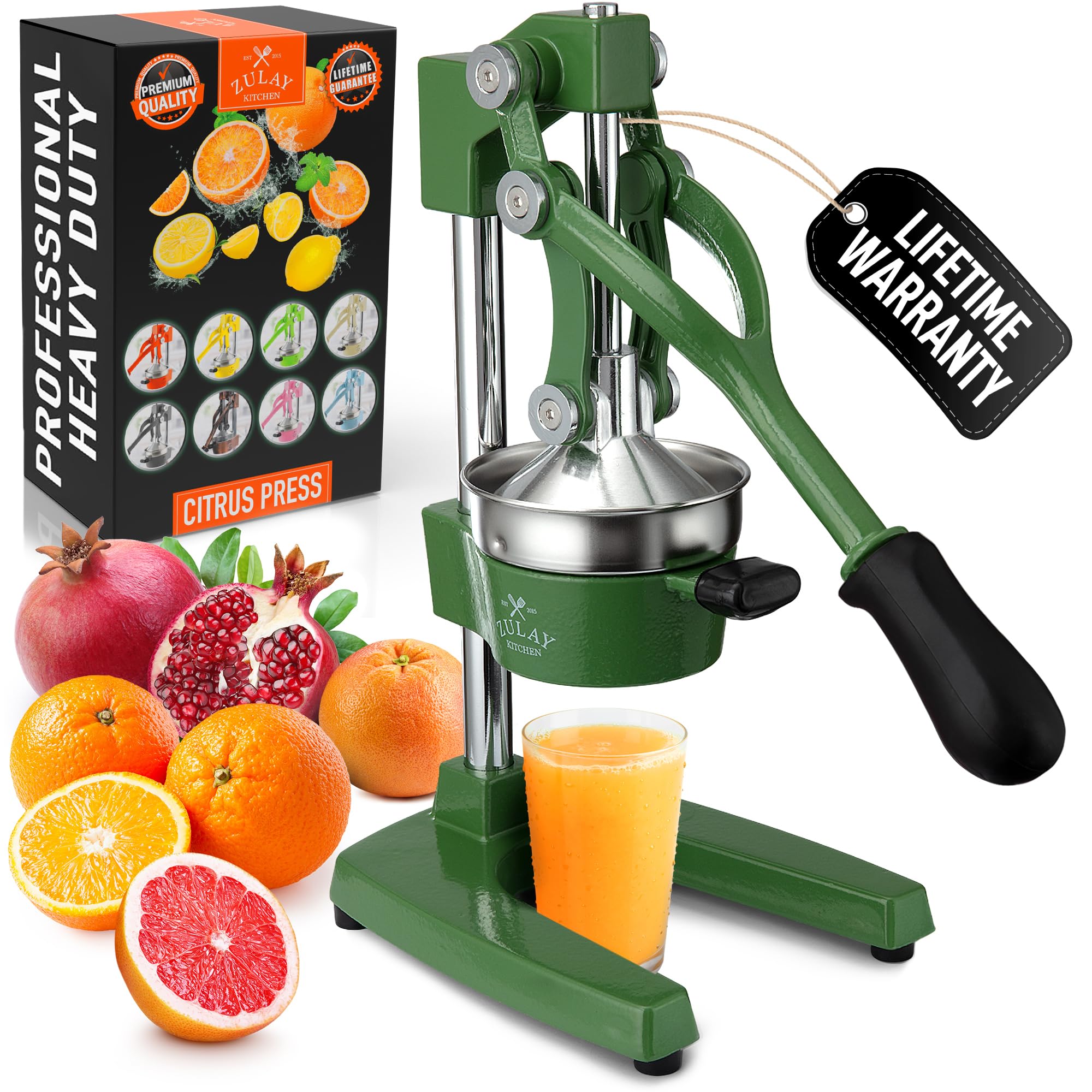 Zulay Kitchen Cast Iron Juicer - Easy-to-Clean Heavy-Duty Manual Juicer, Professional Citrus Juicer - Stainless Steel Lemon Squeezer - Manual Citrus Press & Orange Squeezer - Orange Juicer (Black)