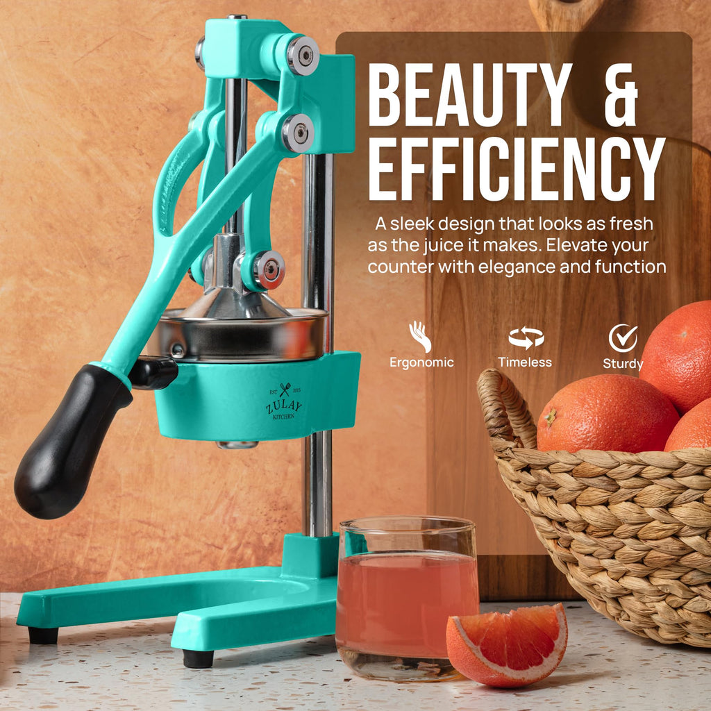 Zulay Kitchen Cast Iron Juicer - Easy-to-Clean Heavy-Duty Manual Juicer, Professional Citrus Juicer - Stainless Steel Lemon Squeezer - Manual Citrus Press & Orange Squeezer - Orange Juicer (Black)