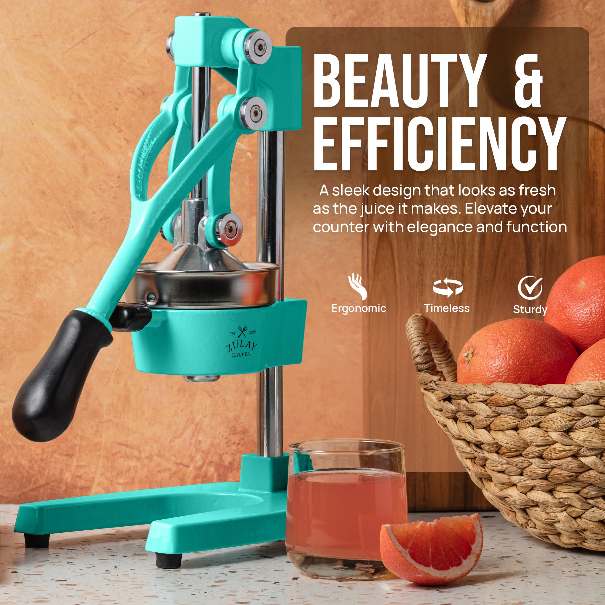 Zulay Kitchen Cast Iron Juicer - Easy-to-Clean Heavy-Duty Manual Juicer, Professional Citrus Juicer - Stainless Steel Lemon Squeezer - Manual Citrus Press & Orange Squeezer - Orange Juicer (Black)