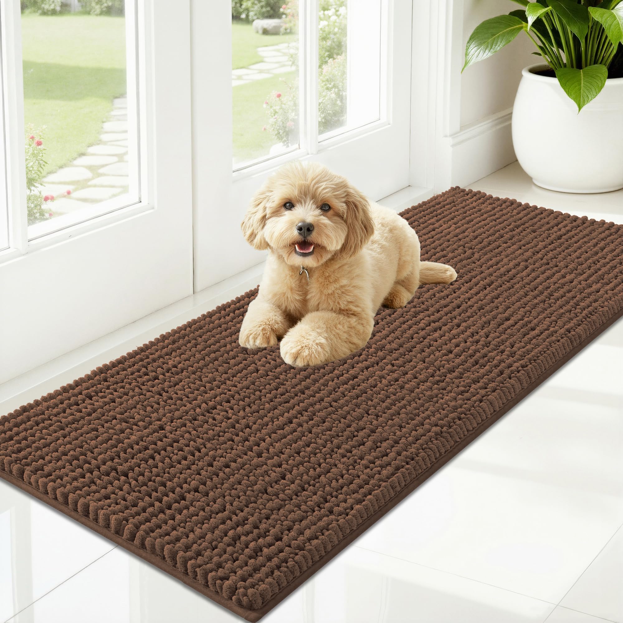 OLANLY Dog Door Mat for Muddy Paws 30x20, Ultra Absorbent Chenille Mud Doormat, Non-Slip Washable and Dirt Trapping Doormat for Indoor Entryway, Quick-Dry Indoor Pet Bed Mats for Dogs, Grey