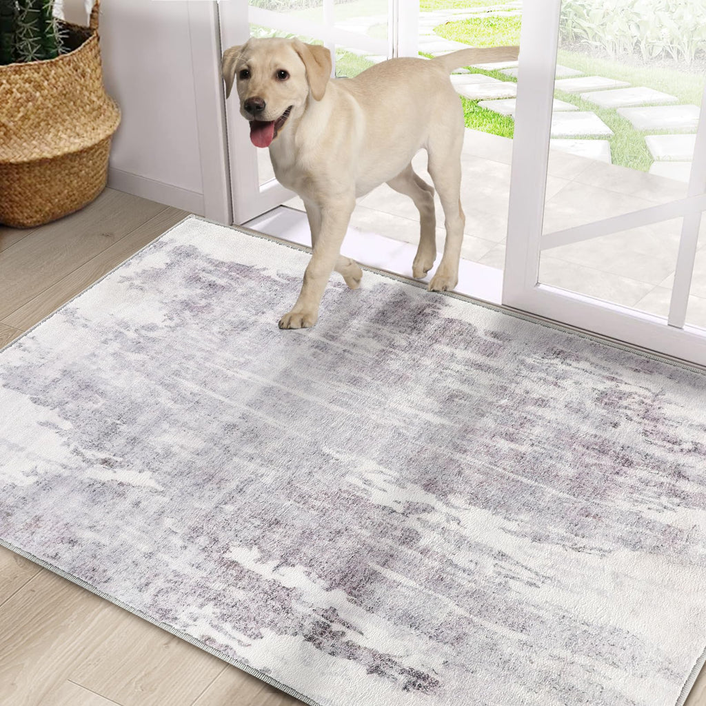 CRISTGEE Door Mat, Front Indoor Door Mat Faux Wool Non-Slip Entryway Rug Absorbent Abstract Throw Rug for Indoor Entrance Hallway Laundry Room, High Traffic Areas, 20X32 Inches, Gray Washable