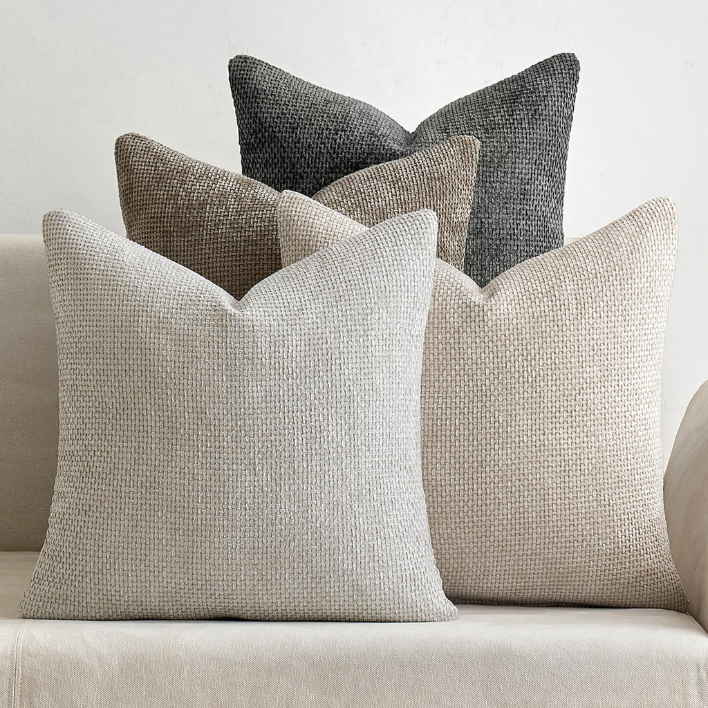 MIULEE Pack of 4 Couch Throw Pillow Covers 18x18 Inch Neutral Blue Soft Decorative Chenille Pillow Covers Farmhouse Accent Cushion Covers for Boho Western Spring Coastal Decor Sofa Bed Living Room