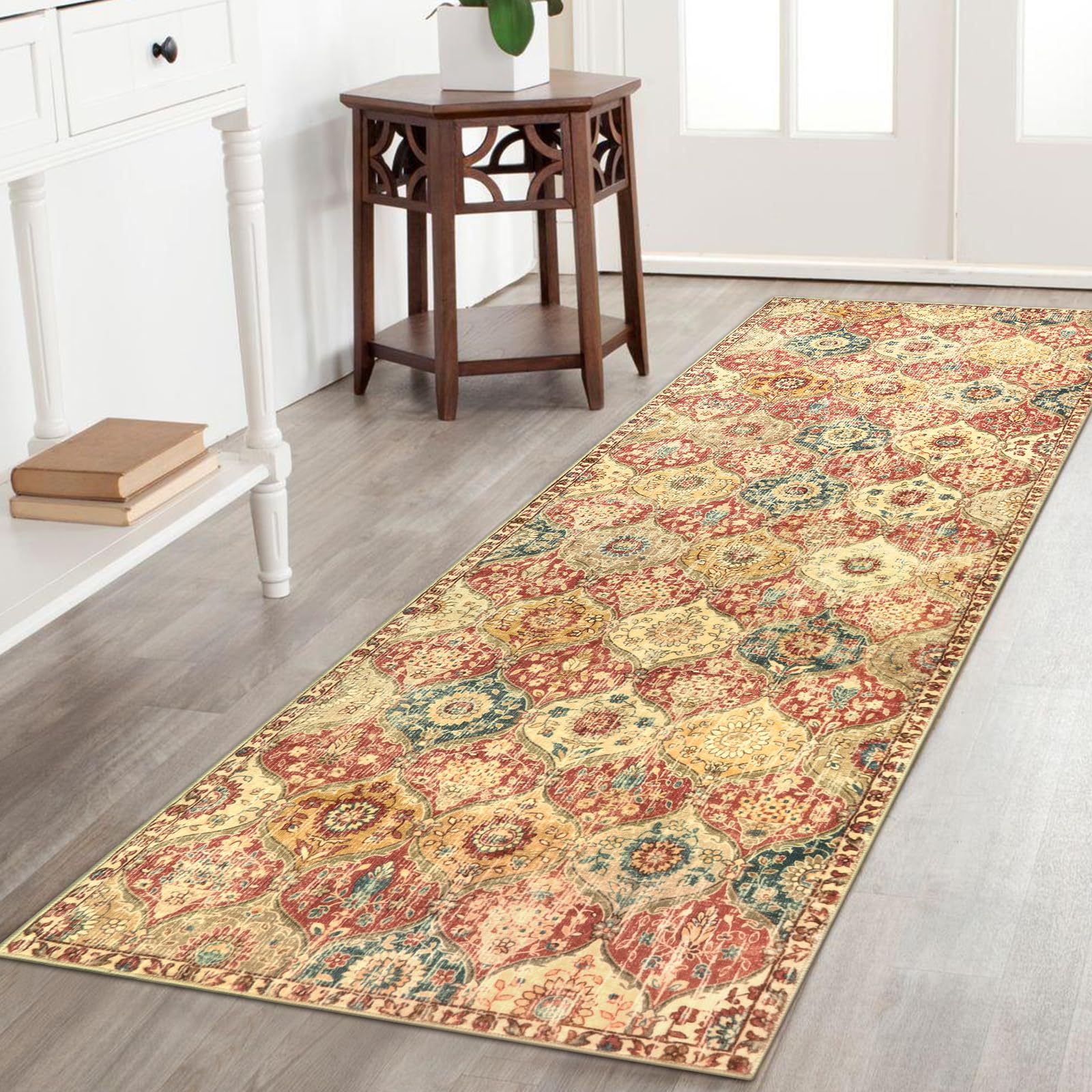 Lahome Moroccan Trellis Washable Rug, 2x3 Kitchen Rugs for Entryway Bathroom, Non-Slip Indoor Door Mat Ultra-Thin, Small Oriental Throw Carpet for Bedroom Entry Elise, Cream/Multi