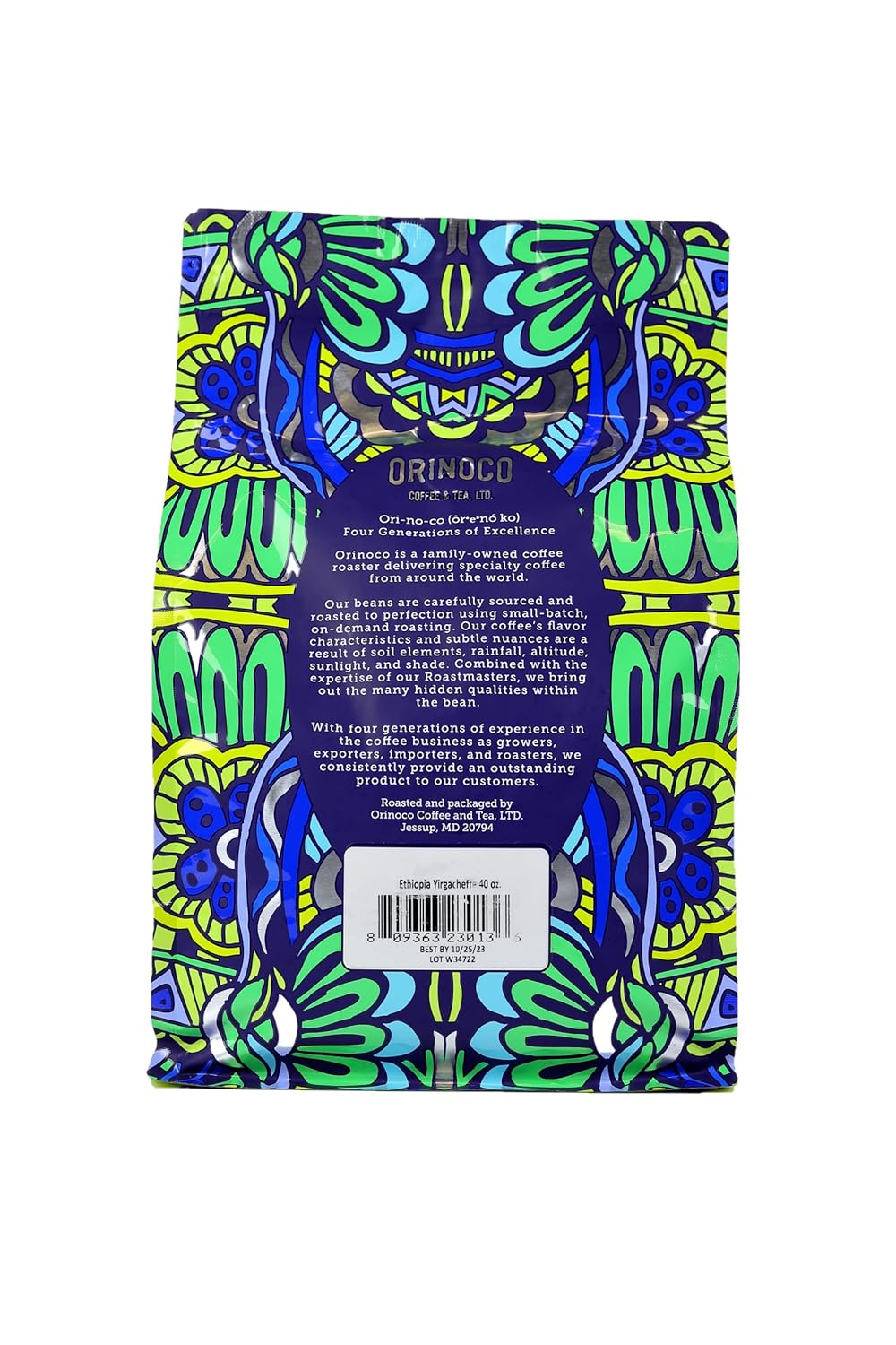 Orinoco Ethiopian Yirgacheffe 2.5lb bag, Medium Roast, Whole Bean Coffee, 100% Arabica beans