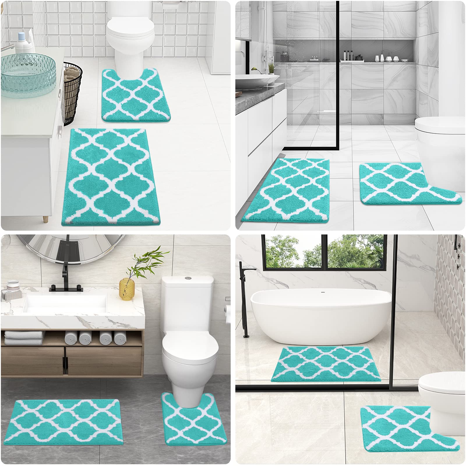 OLANLY Bathroom Rugs Set 2 Piece, Microfiber Bath Shower Mat and U-Shaped Toilet Rug, Machine Wash Dry, Non-Slip Absorbent Shaggy Bath Mats for Tub, Shower and Bathroom (24"x16"+24"x20", Grey)