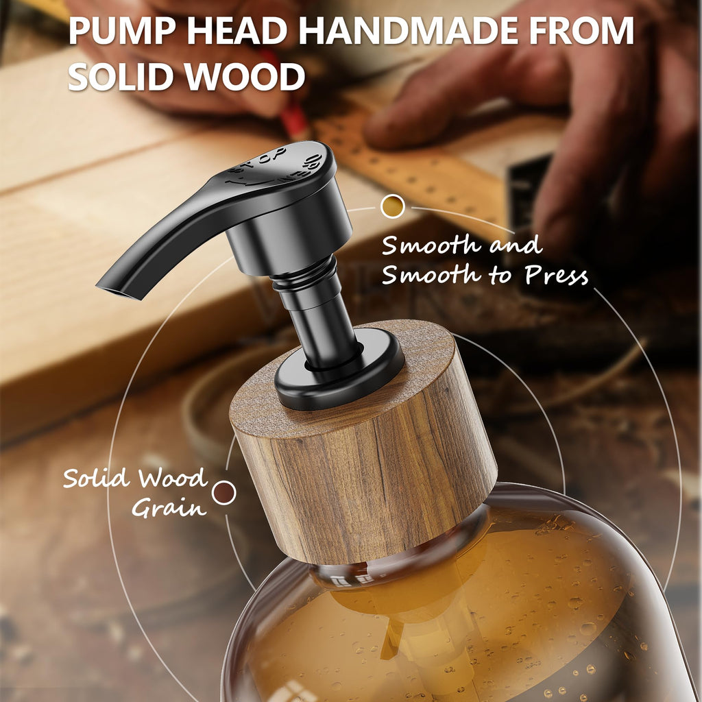 Cisily Kitchen Dish Soap Dispenser Set with 2 Pack 16.9oz Amber Glass Bottle and Sponge Holder, Dish Soap Dispensers with Adjustable Sponge Holder, Vintage Hand and Dish Soap Dispensers Set