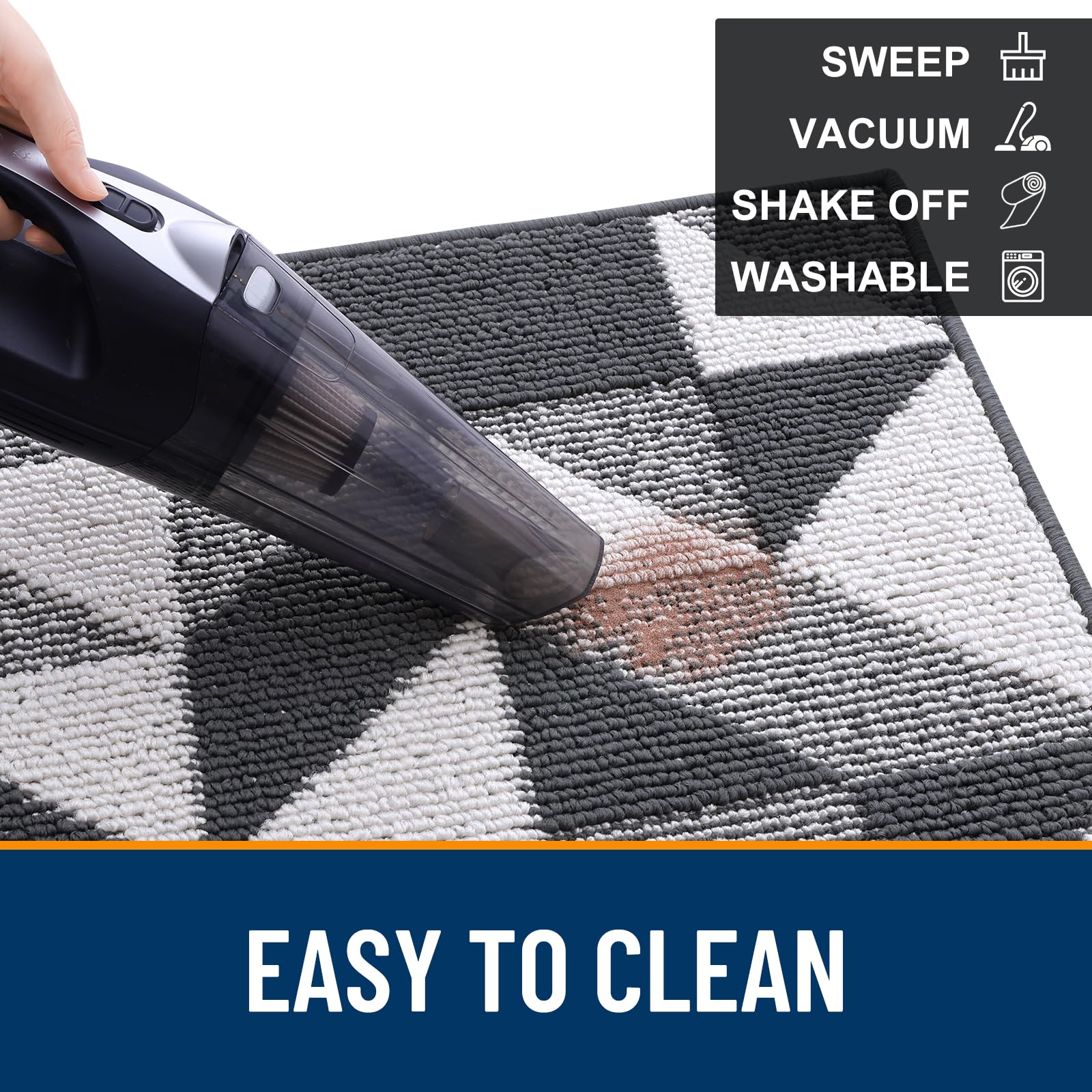 OLANLY Door Mat Indoor Entrance Washable 32x20, Odor-Free Low-Profile Front Back Geometric Doormat, Absorbent Resist Dirt Entry Carpet, Easy to Clean Sturdy Inside Floor Mats for Entryway, Black