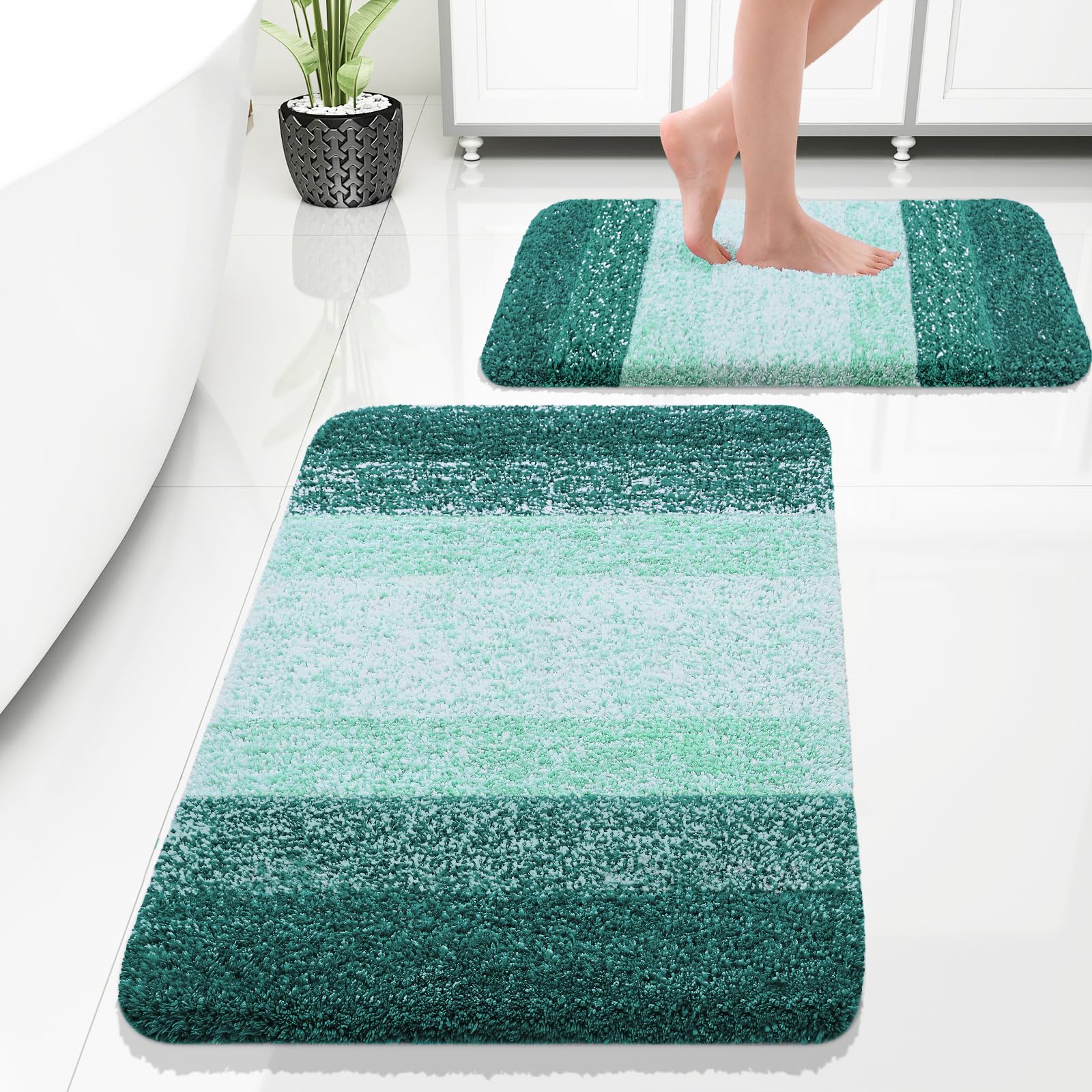 OLANLY Bathroom Rug Set 2 Piece, Soft Absorbent Microfiber Bath Mats and U-Shaped Contour Toilet Rug, Non-Slip, Machine Wash Dry, Plush Shaggy Bath Mats for Bathroom (24"x16"+24"x20", Grey)