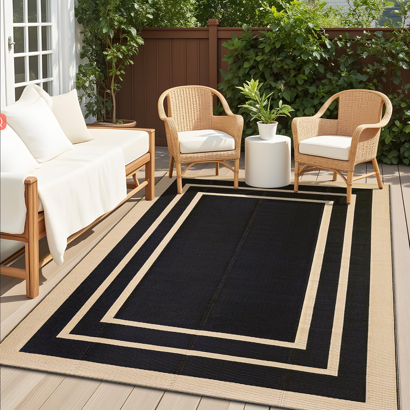 OLANLY Outdoor Rug 5x8 ft Waterproof, Reversible Outdoor Plastic Straw Rug, RV Mat, Indoor Outdoor Carpet Clearance for Patio, Camping, Balcony, Deck, Backyard, Grey & White
