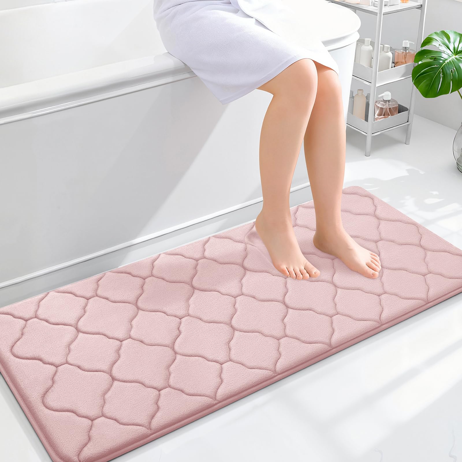 OLANLY Memory Foam Bath Mat Rug 24x16, Ultra Soft and Absorbent Bathroom Rugs, Non-Slip, Comfortable, Machine Washable Bath Carpet for Bathroom Floor, Tub, Shower and Home Decor Accessories, Black