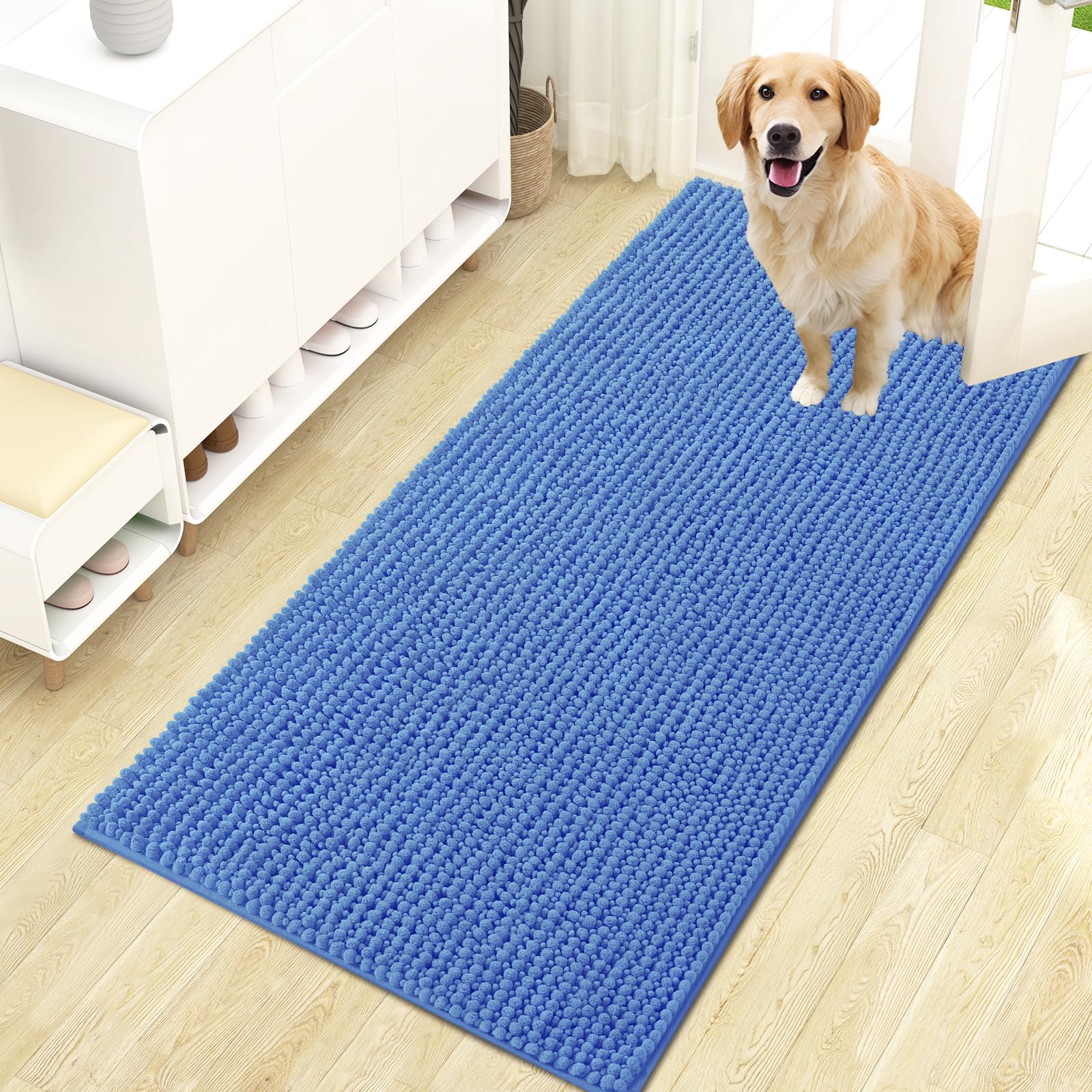 OLANLY Dog Door Mat for Muddy Paws 30x20, Ultra Absorbent Chenille Mud Doormat, Non-Slip Washable and Dirt Trapping Doormat for Indoor Entryway, Quick-Dry Indoor Pet Bed Mats for Dogs, Grey