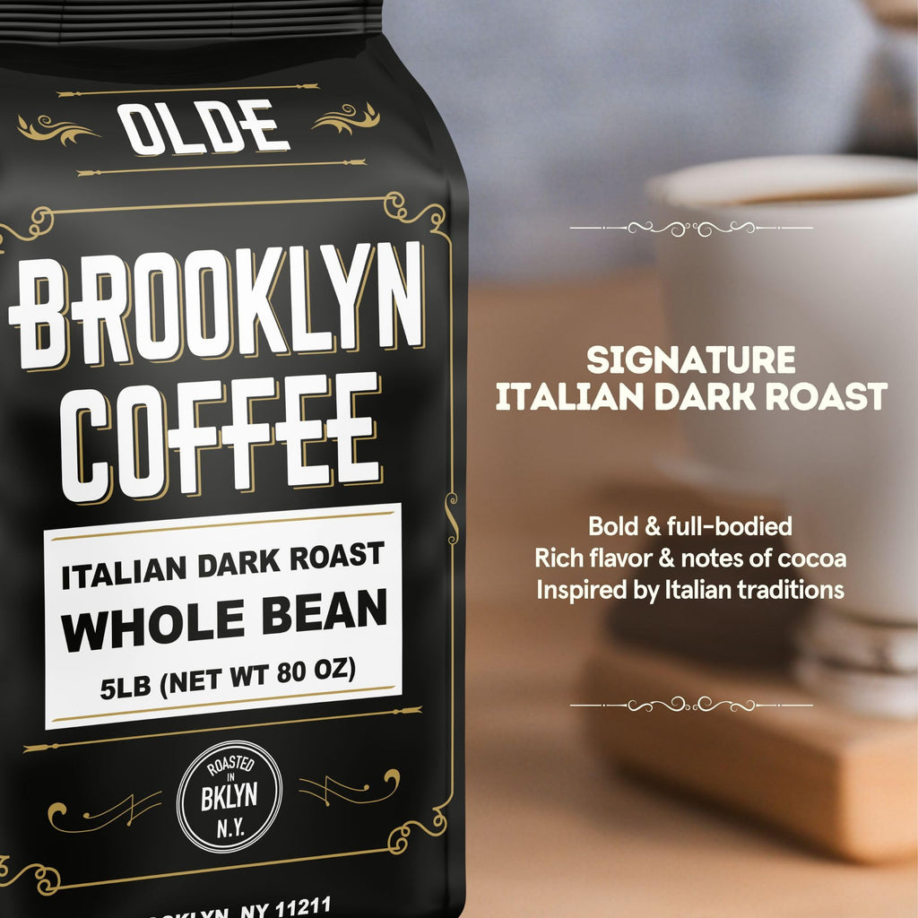 BROOKLYN COFFEE Whole Bean, Italian Dark Roast (2lb) Extra Strong, Delicious Taste, Heavenly Aroma - Fresh Bulk Coffee Beans Roasted Weekly in NYC