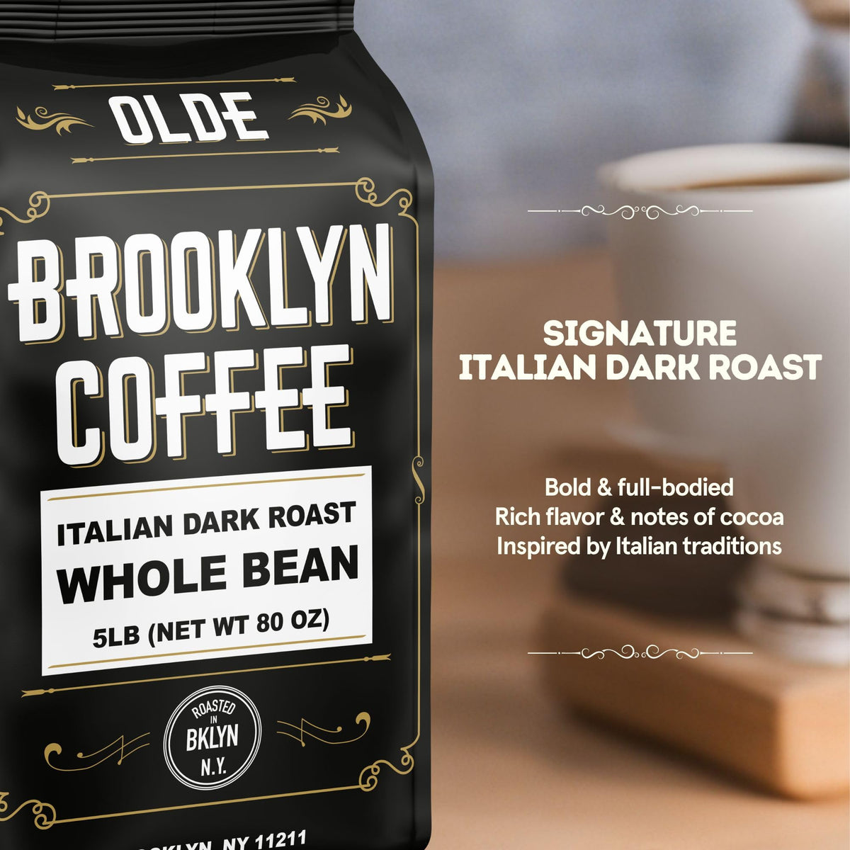 BROOKLYN COFFEE Whole Bean, Italian Dark Roast (2lb) Extra Strong, Delicious Taste, Heavenly Aroma - Fresh Bulk Coffee Beans Roasted Weekly in NYC