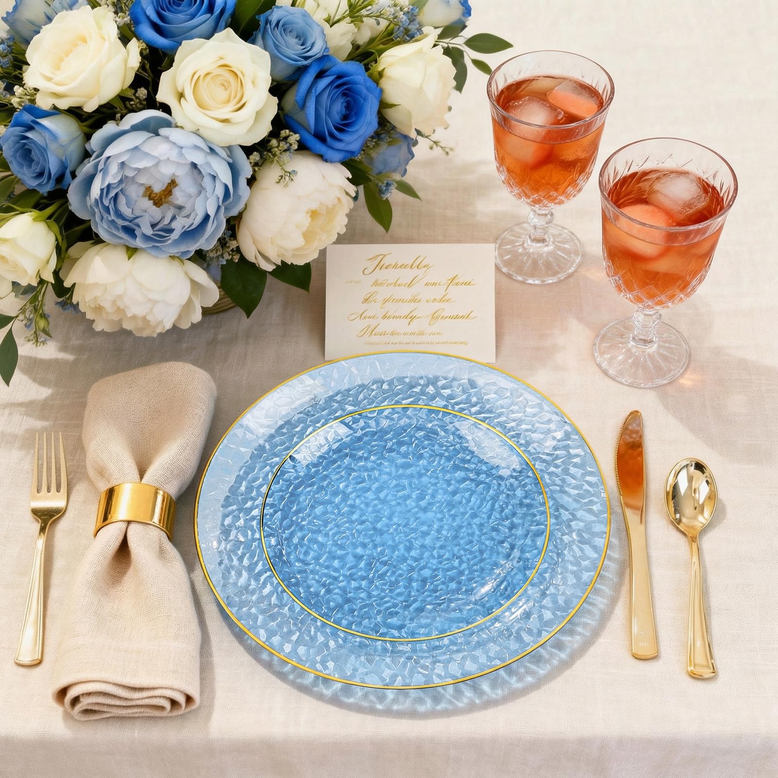 DaYammi 240Pcs Gold Plastic Plates Including 120Pcs Dessert Plates and 120Pcs Cake Forks,Hammered Party Plate,Clear Gold Appetizer plates Heavy duty Disposable Plastic Plate for Party Wedding Birthday