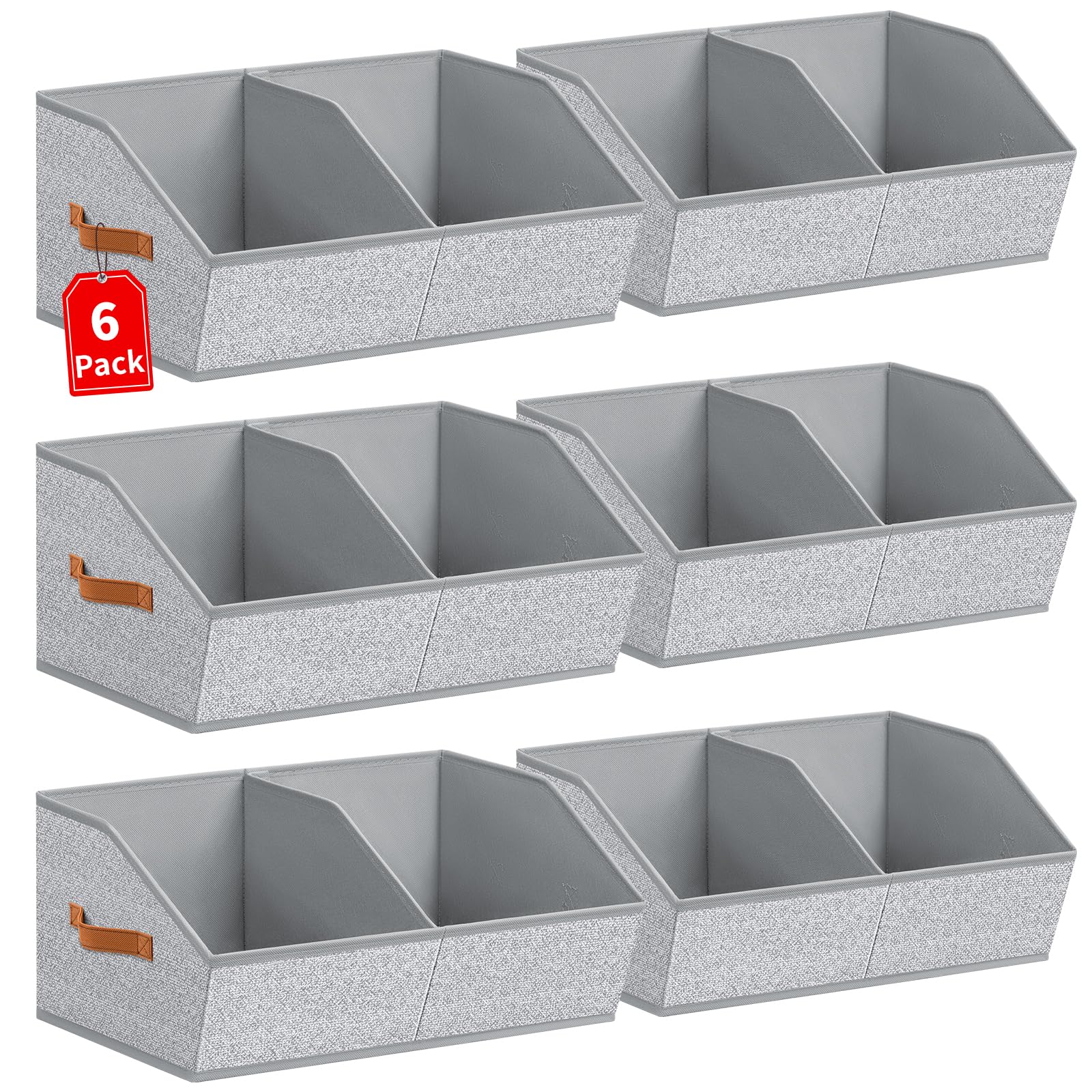 Homsorout Closet Organizers and Storage Bins - 8 Pack Collapsible Divided Trapezoidal Cube Storage Bins Baskets with Orange Handle for Organizing Clothes Blankets, Toys, Books, Towels(Beige)