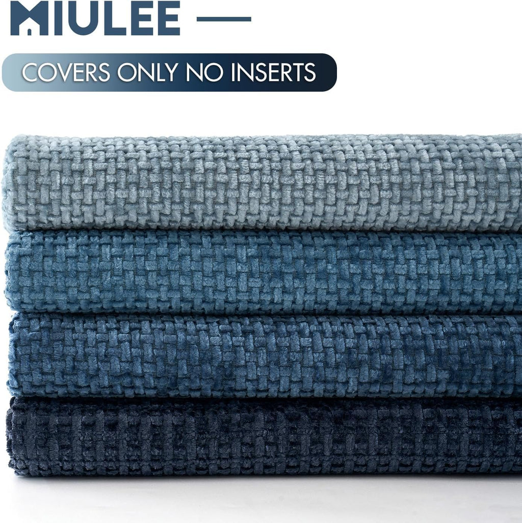 MIULEE Pack of 4 Couch Throw Pillow Covers 18x18 Inch Neutral Blue Soft Decorative Chenille Pillow Covers Farmhouse Accent Cushion Covers for Boho Western Spring Coastal Decor Sofa Bed Living Room
