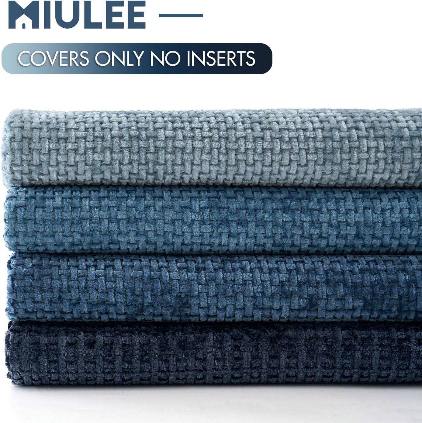 MIULEE Pack of 4 Couch Throw Pillow Covers 18x18 Inch Neutral Blue Soft Decorative Chenille Pillow Covers Farmhouse Accent Cushion Covers for Boho Western Spring Coastal Decor Sofa Bed Living Room