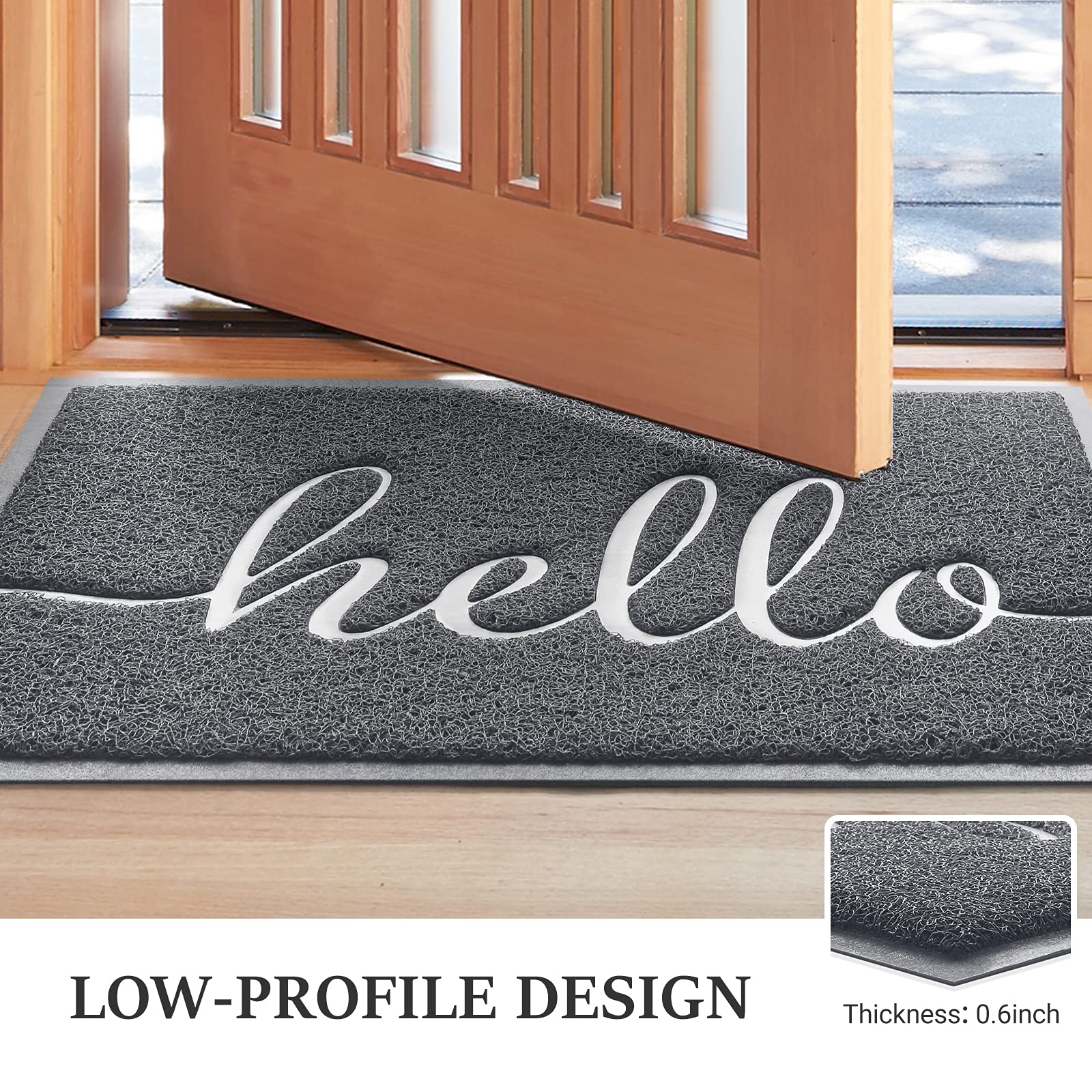 Door Mat (30"x17.5",Black), Welcome Mat Low Profile Front Doormat Floor Mat Non Slip Rugs for Entryway, Patio, High Traffic Areas
