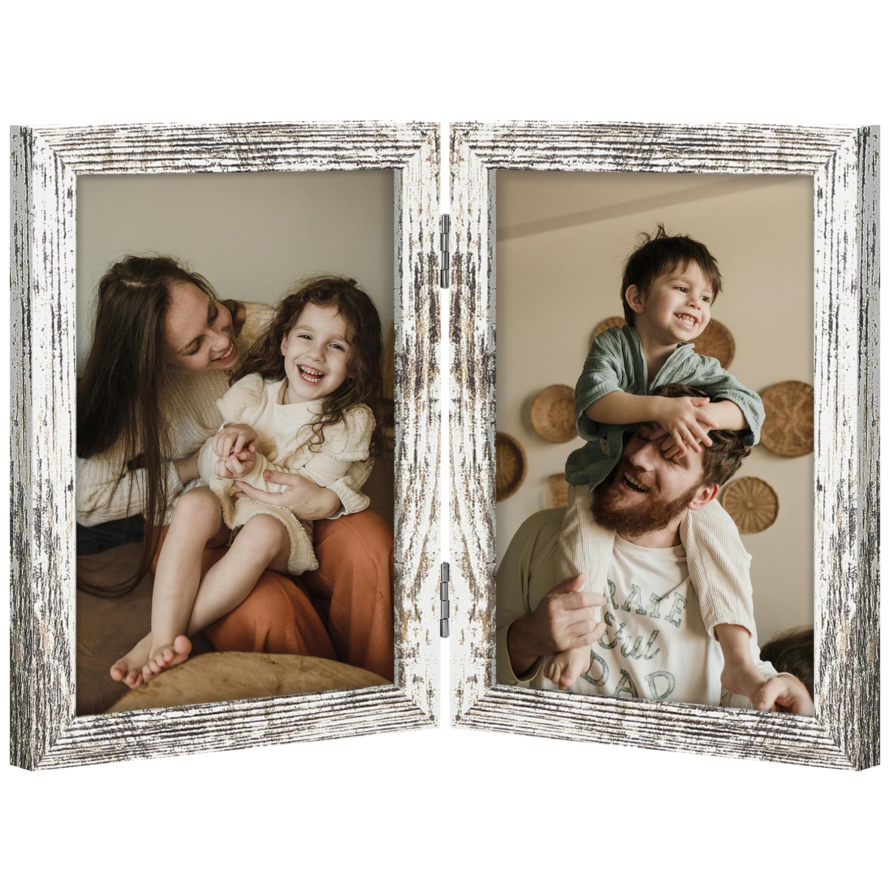 decorUhome Double 4x6 Picture Frame Vertical, Engineered Wood Bifold Photo Frame with Plexiglass for Tabletop Display, 4x6, Black