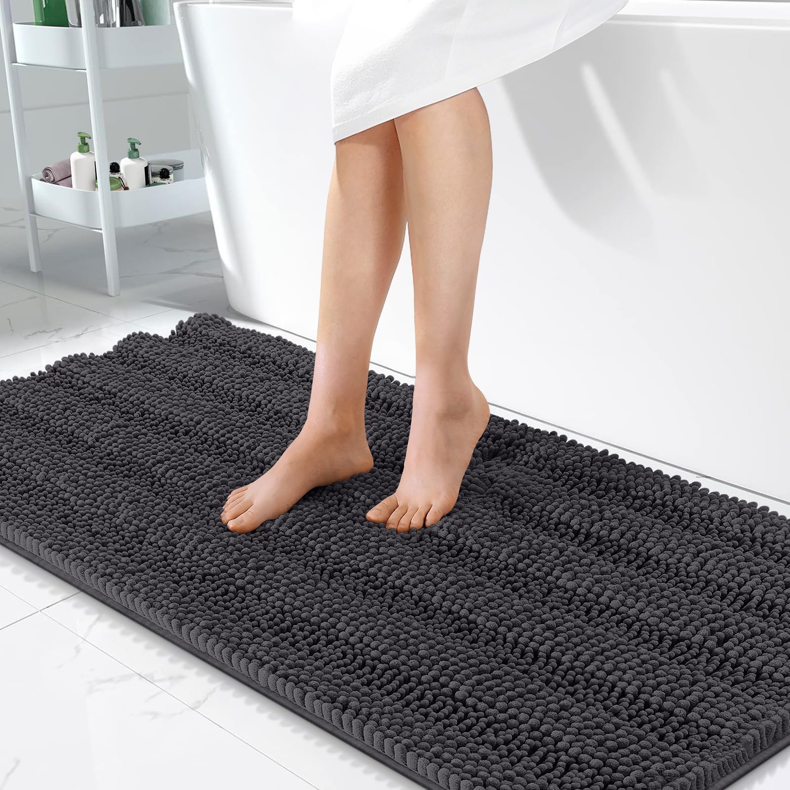 OLANLY Thick Bathroom Rugs 30x20, Extra Soft Absorbent Chenille Striped Bath Rugs, Rubber Backing, Machine Wash Dry, Bath Mats for Bathroom Floor, Tub and Shower, Home Decor Accessories, Grey