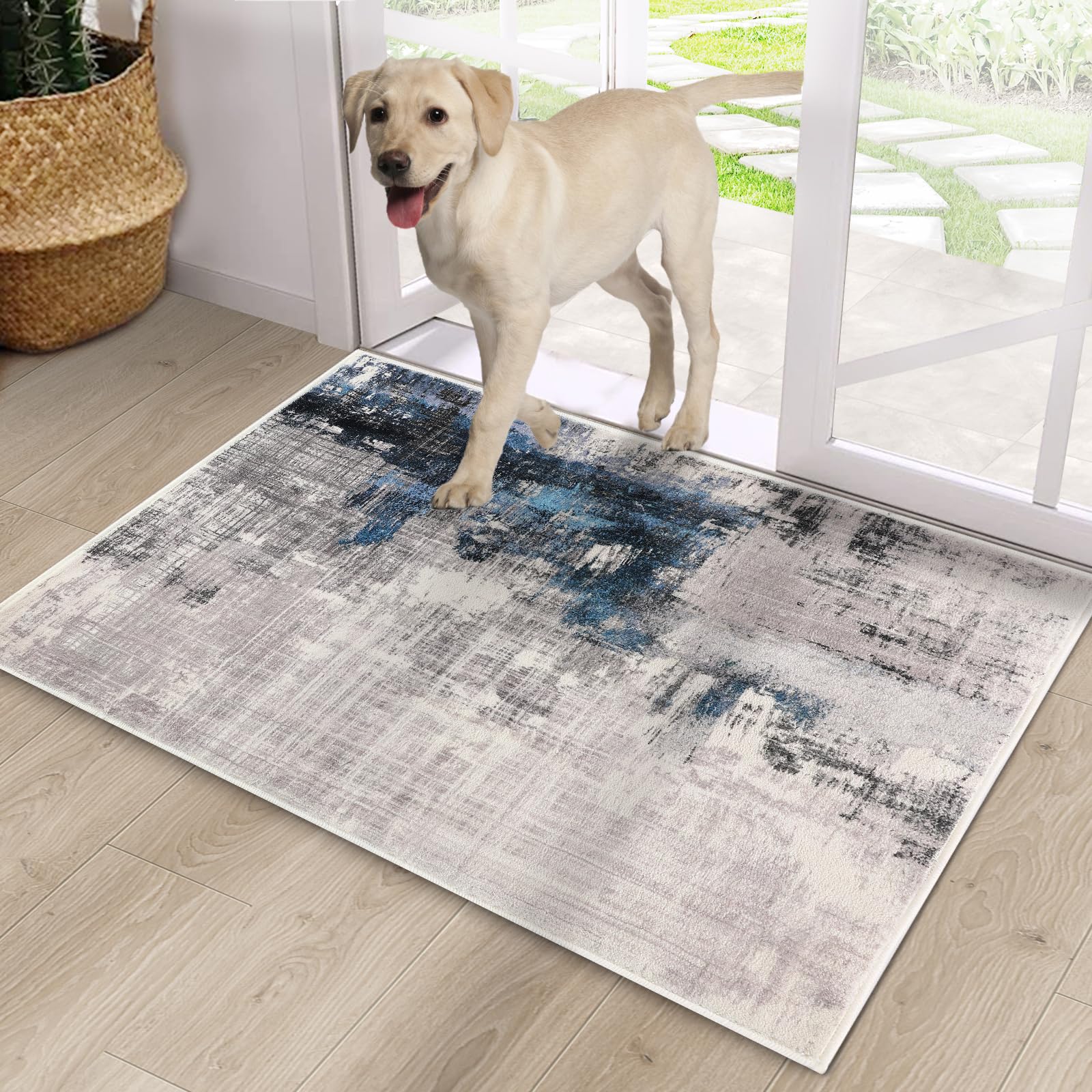 CRISTGEE Door Mat, Front Indoor Door Mat Faux Wool Non-Slip Entryway Rug Absorbent Abstract Throw Rug for Indoor Entrance Hallway Laundry Room, High Traffic Areas, 20X32 Inches, Gray Washable