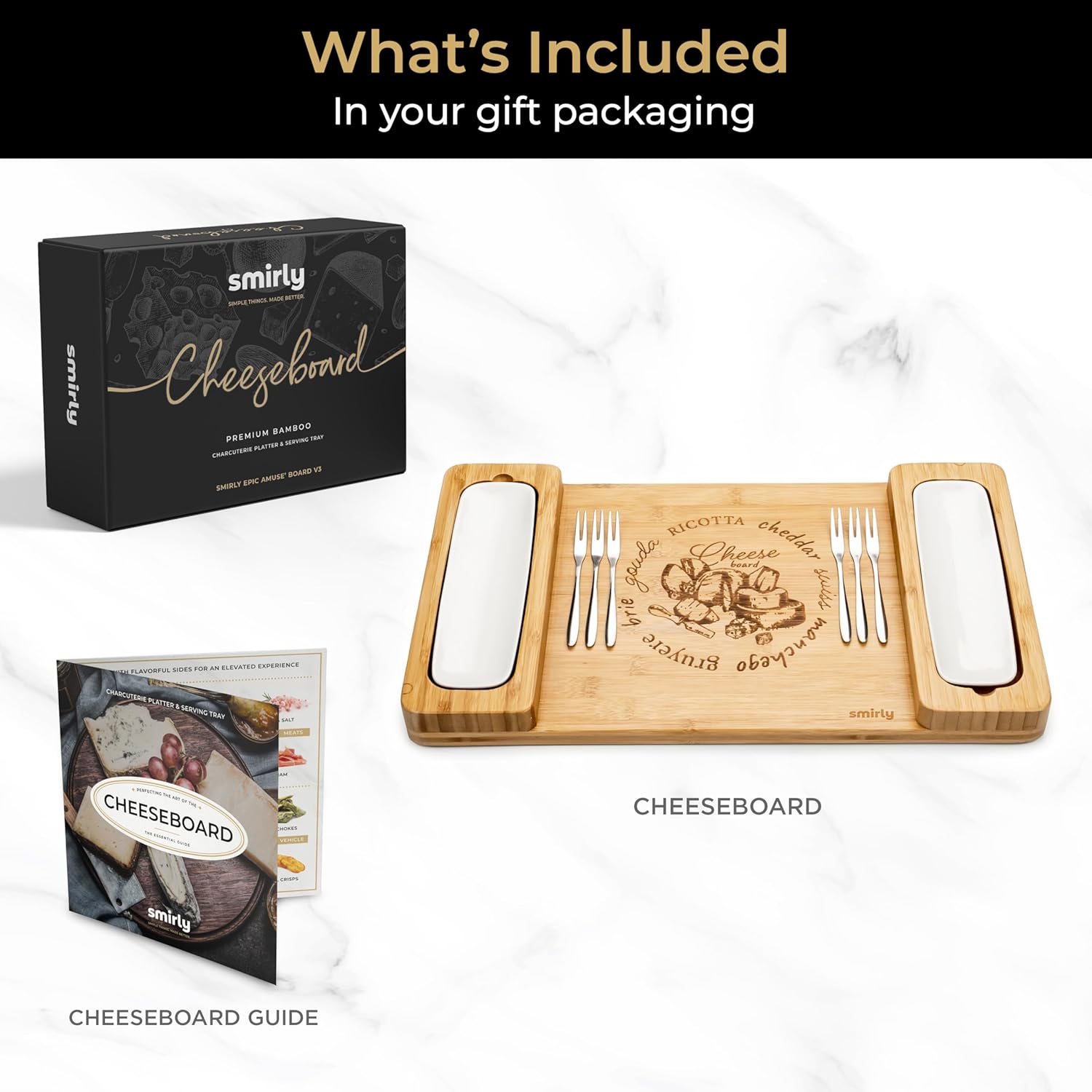 SMIRLY Charcuterie Boards Gift Set: Large Charcuterie Board Set, Bamboo Cheese Board Set - Unique for Women - House Warming Gifts New Home, Wedding Gifts for Couple, Bridal Shower Gift