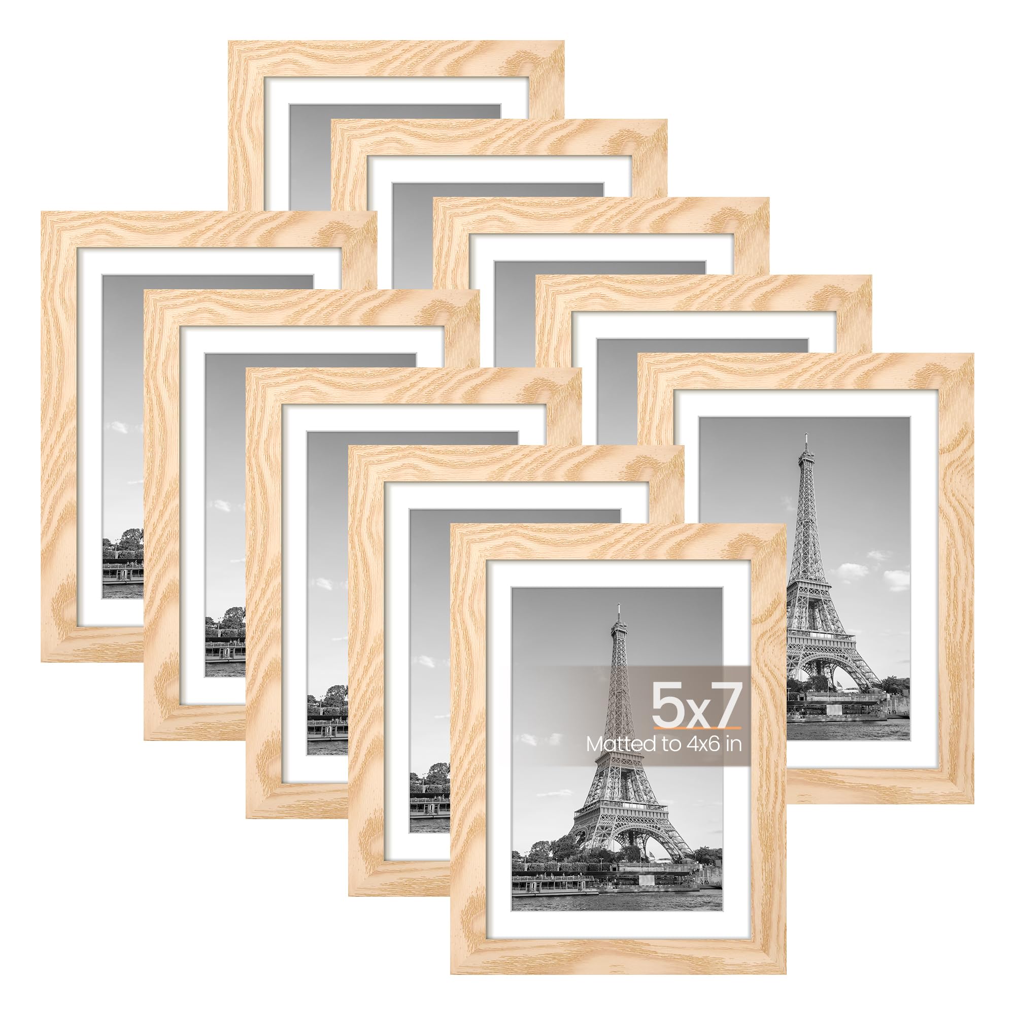 upsimples 5x7 Picture Frame Set of 10, Display Pictures 4x6 with Mat or 5x7 Without, Multi Photo Frames Collage for Wall or Tabletop Display, Black