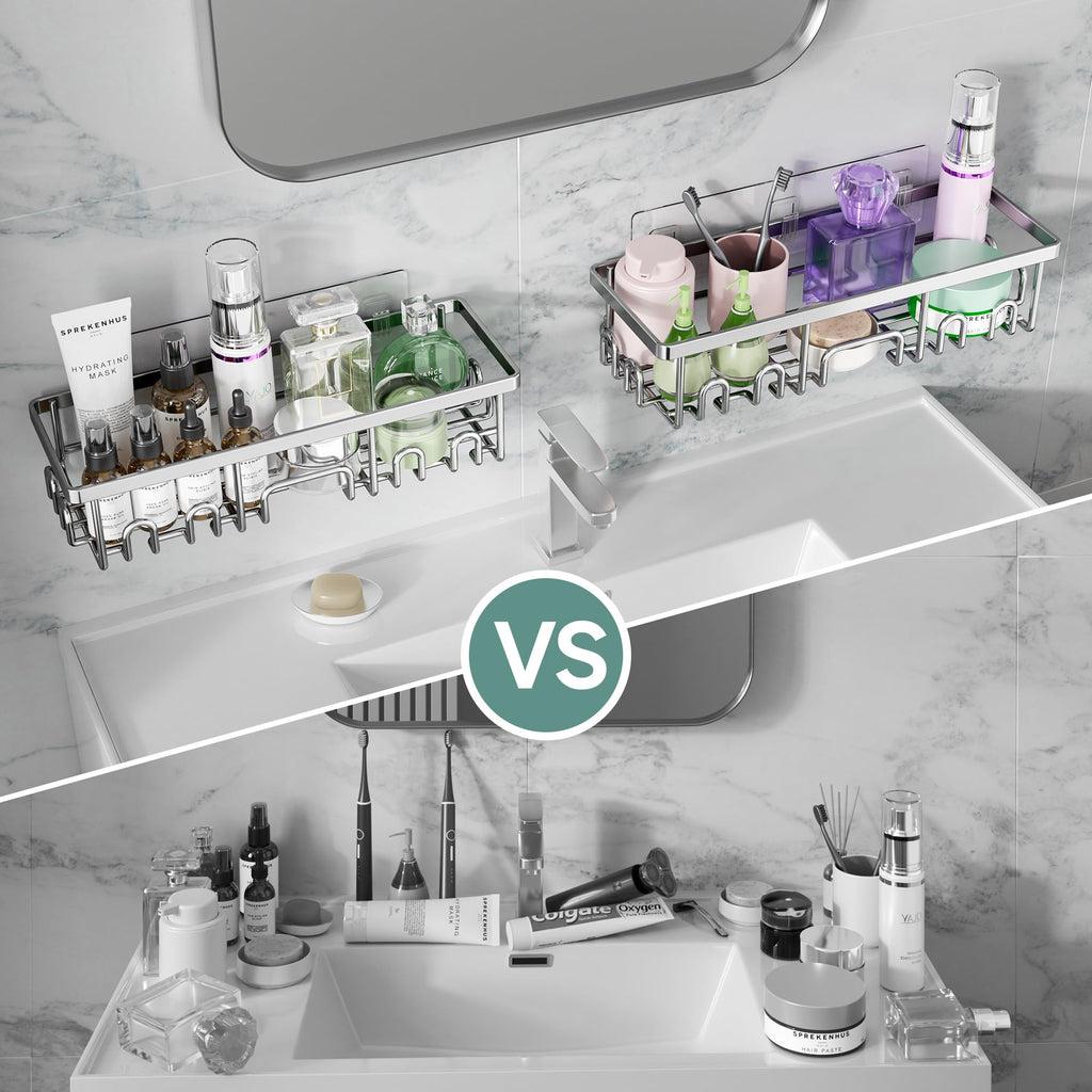 Veken Shower Caddy 6-Pack, Advanced Rustproof Design, No Drilling Adhesive Shelves, Rack with Soap Holder, Large Capacity Bathroom Organizers and Storage, Wall-Mounted Kitchen & Home Decor