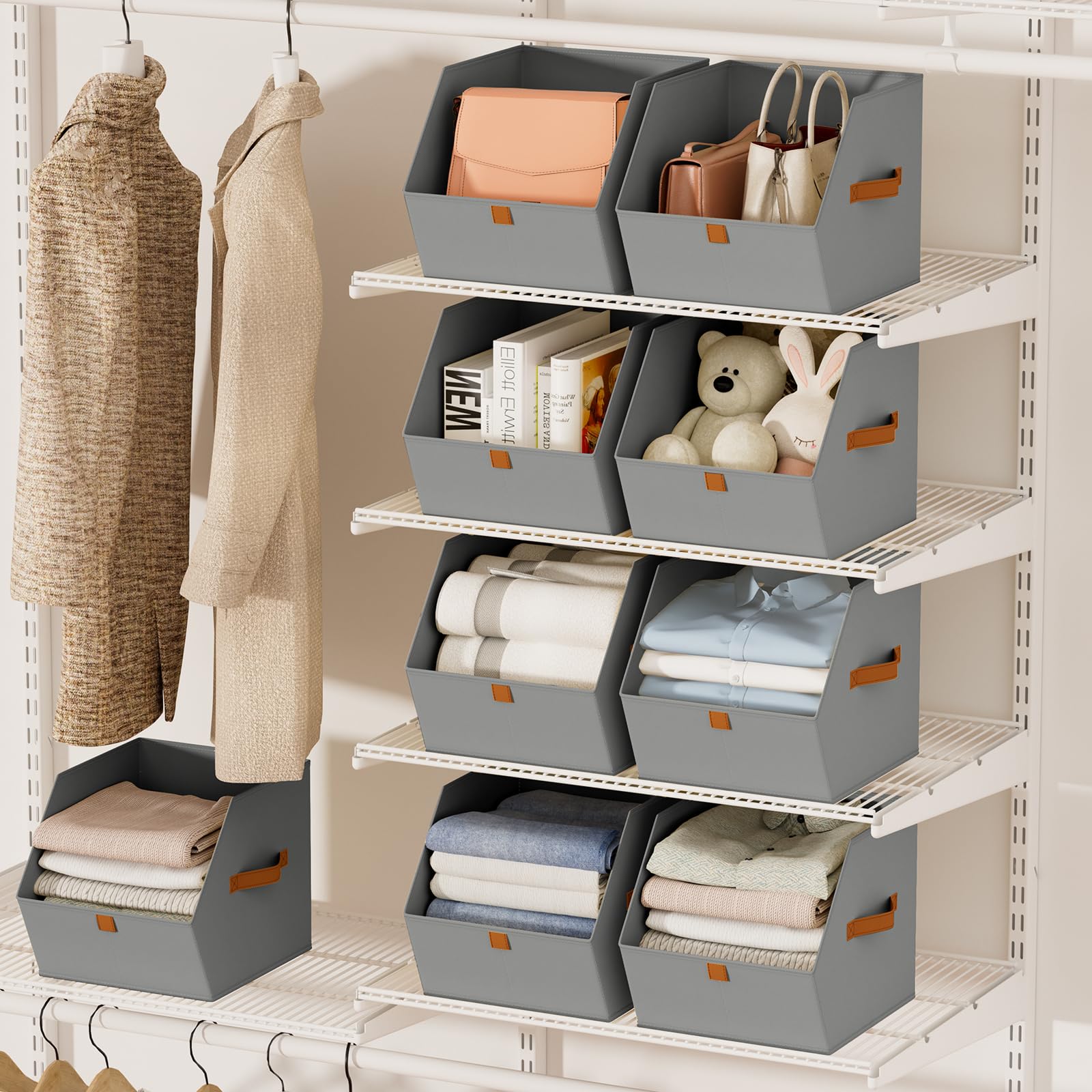 Homsorout Fabric Closet Storage Cubes - 6 Pack Square Storage Bins with Dual Handles for Clothes, Towels, Toys, Cube Storage Organizers for Bedroom, Nursery, Shelves, Closet, Small Spaces, Beige