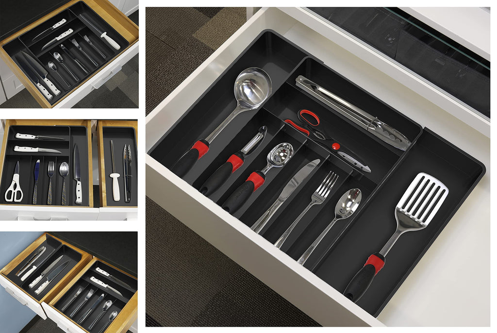 Simple Houseware Expandable & Adjustable Cutlery Drawer Organizer - Large Utensil and Flatware Tray for Kitchen Drawers, White