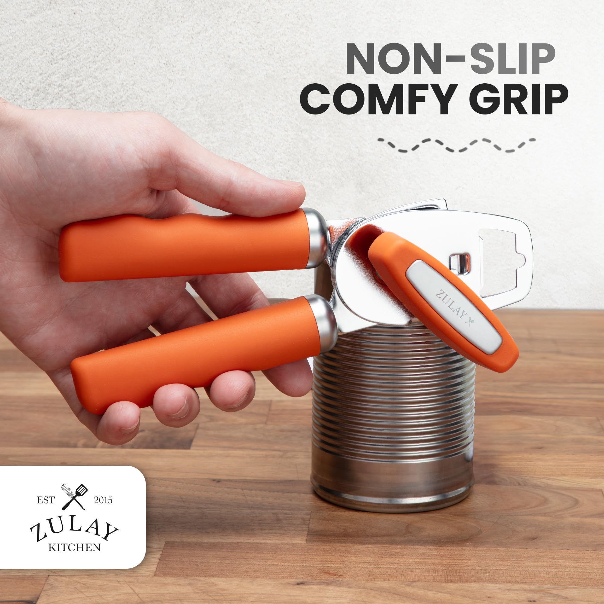 Zulay Kitchen COMFY™ Can Opener Manual with Bottle Opener - Rust Proof Stainless Steel Manual Can Opener With Turn Knob & Comfy Soft Grip Handles - Black