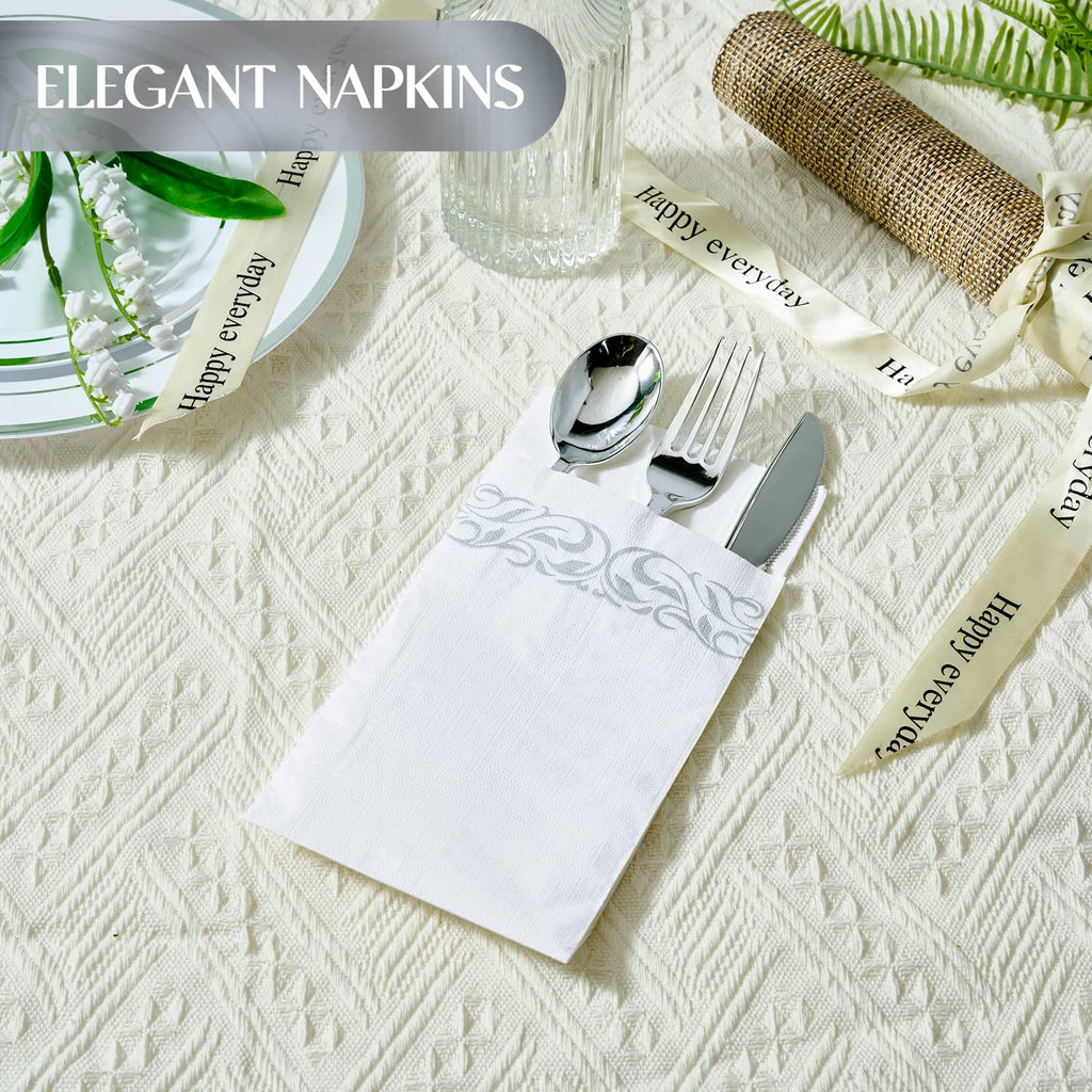Vplus 600 Pack Paper Napkins Guest Towels Disposable Premium Quality 3-ply Dinner Napkins Disposable Soft, Absorbent, for Kitchen, Wedding, Parties, Dinners or Events(Gold)