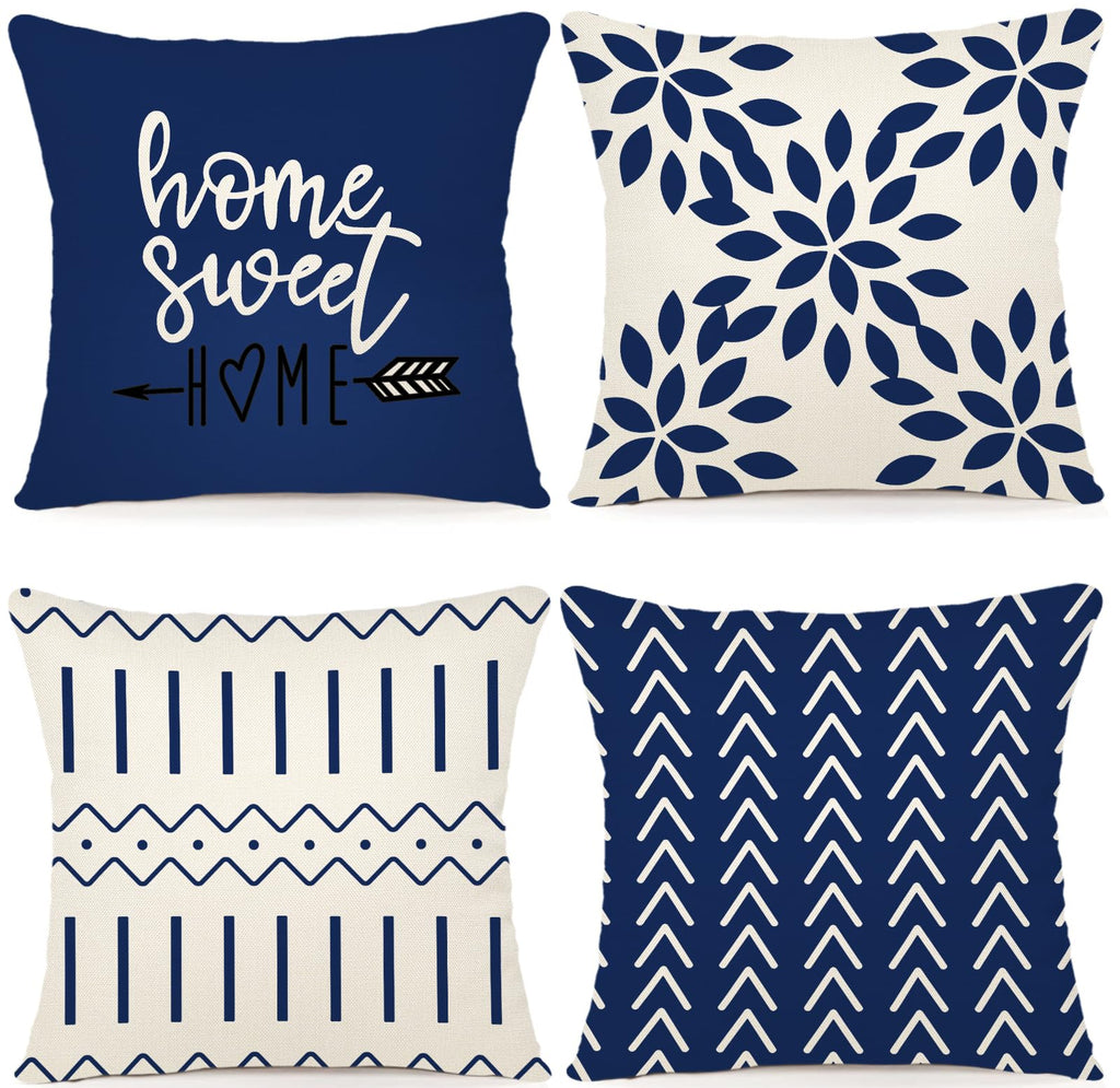 YCOLL Pillow Covers 18x18 Set of 4, Modern Sofa Throw Pillow Cover, Decorative Outdoor Linen Fabric Pillow Case for Couch Bed Car，Light Blue